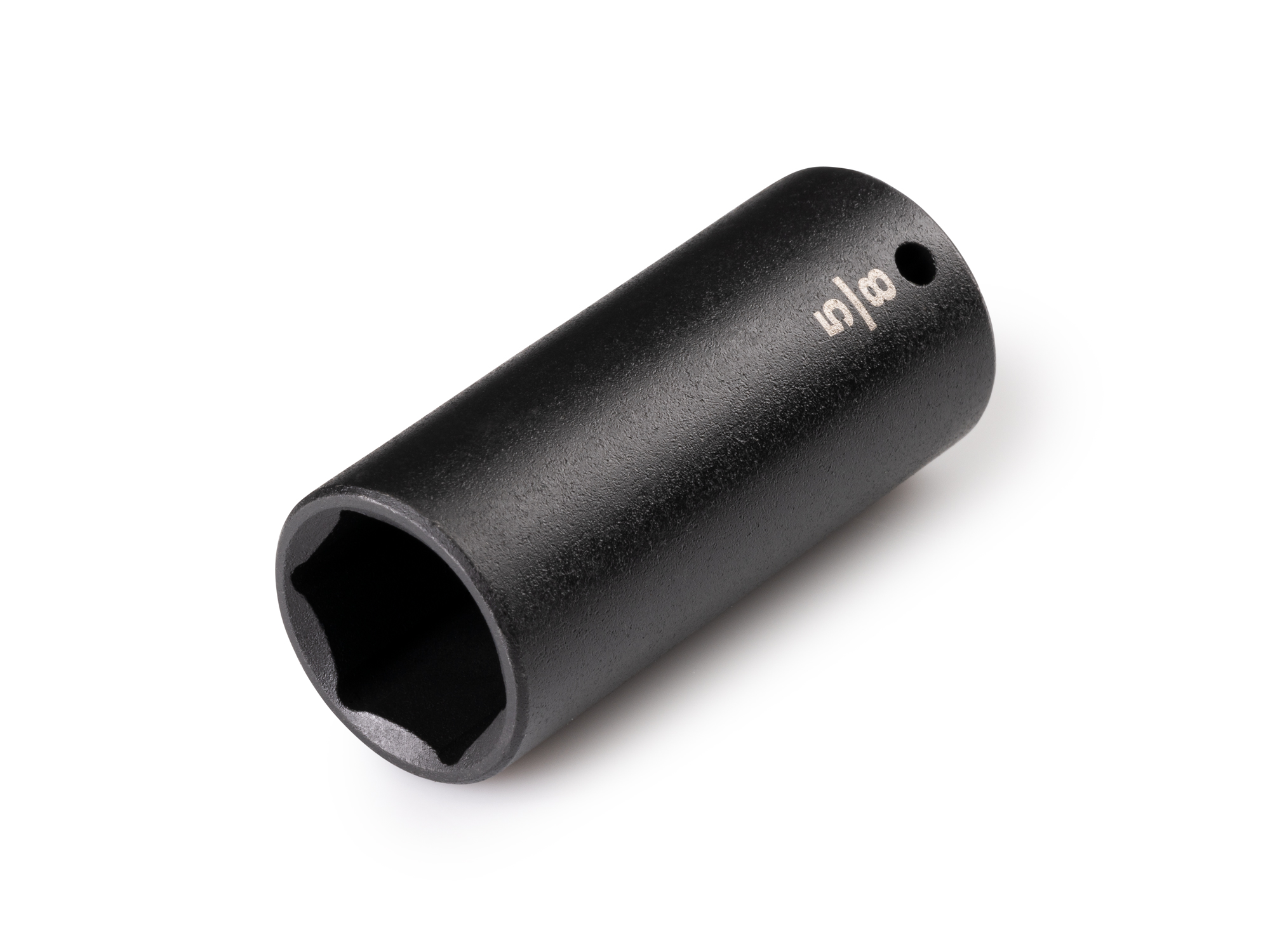 Size: 5/8 inch (SAE) deep 6-point impact socket. Has a high-visibility laser etched size marking and a permanent stamped size marking. SID03016.