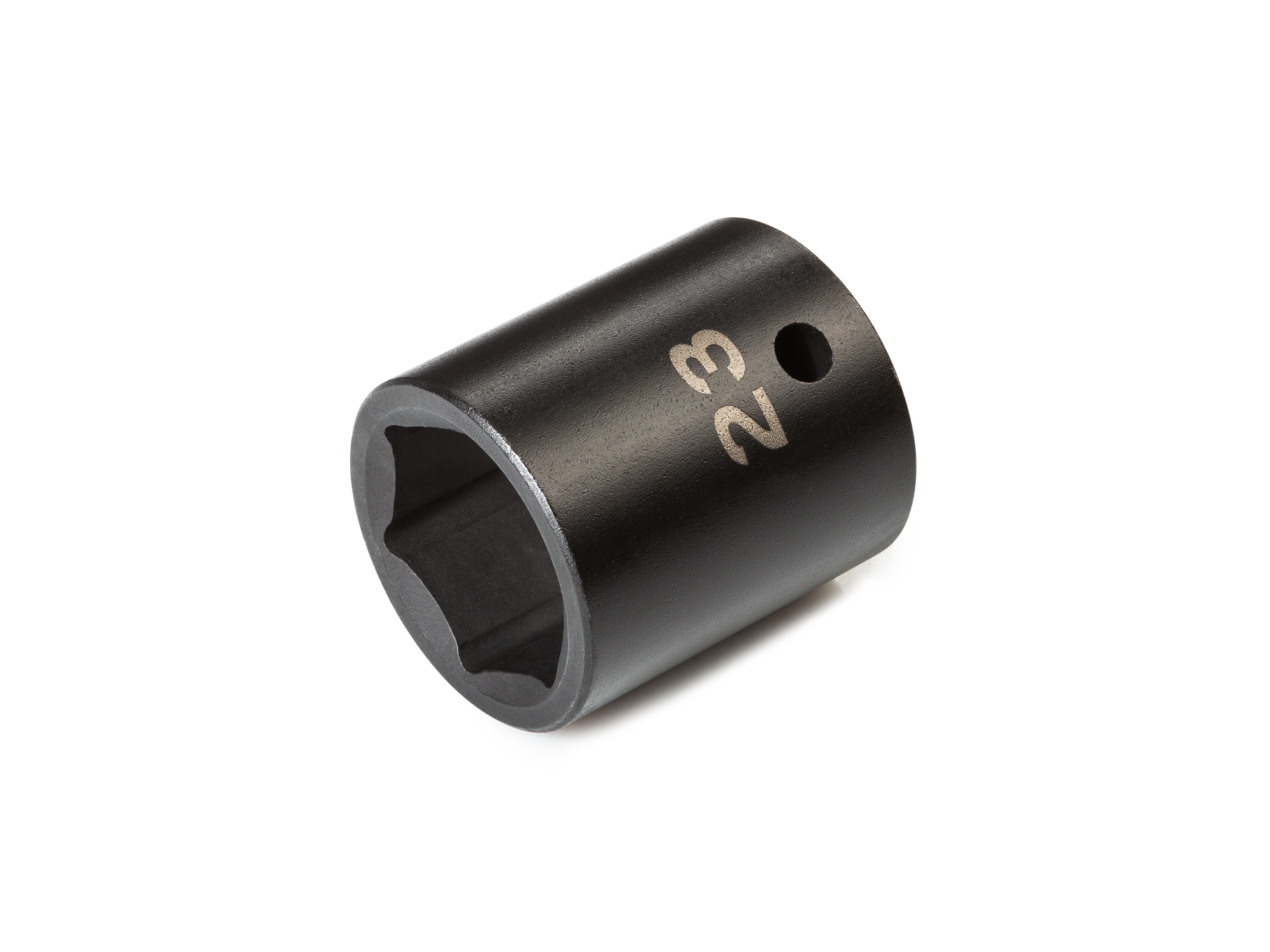 Size: 23 mm (Metric) 6-point standard/shallow impact socket. Has a high-visibility laser etched size marking and a permanent stamped size marking. SID22123.