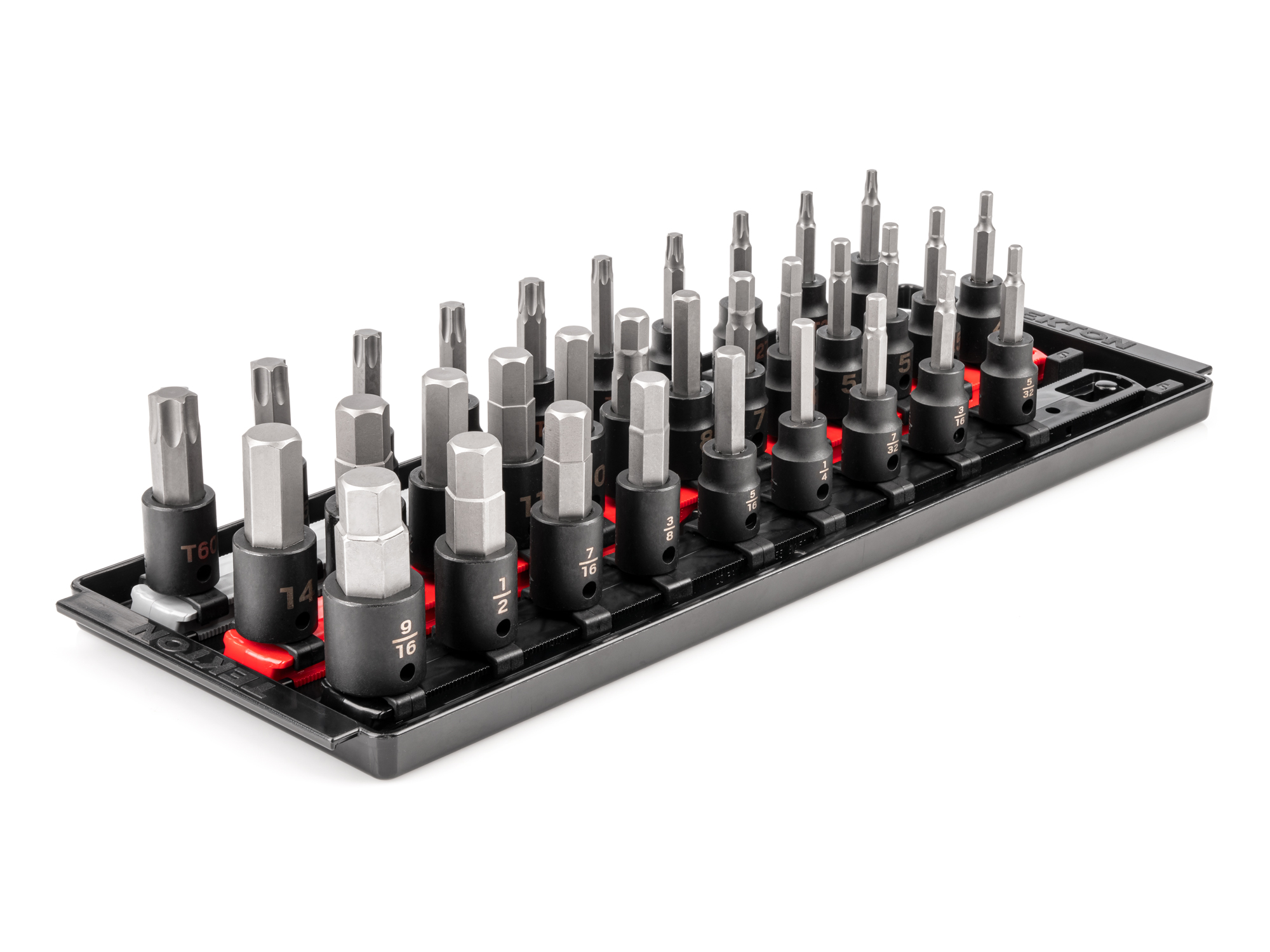 3/8 Inch Drive Hex/Torx Impact Bit Socket Set with Rails and Tray (32-Piece)