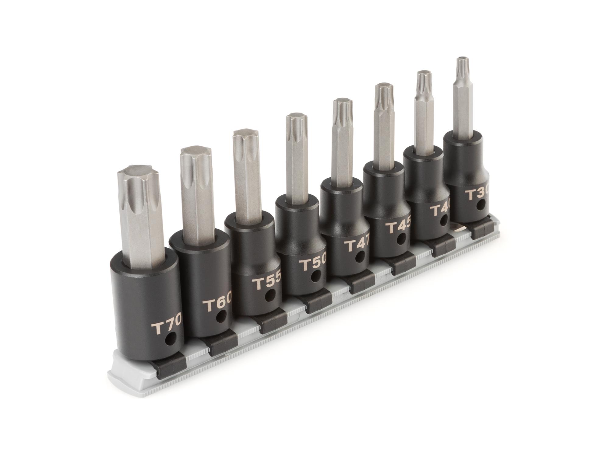 1/2 Inch Drive Torx Impact Bit Socket Set with Rail (8-Piece)
