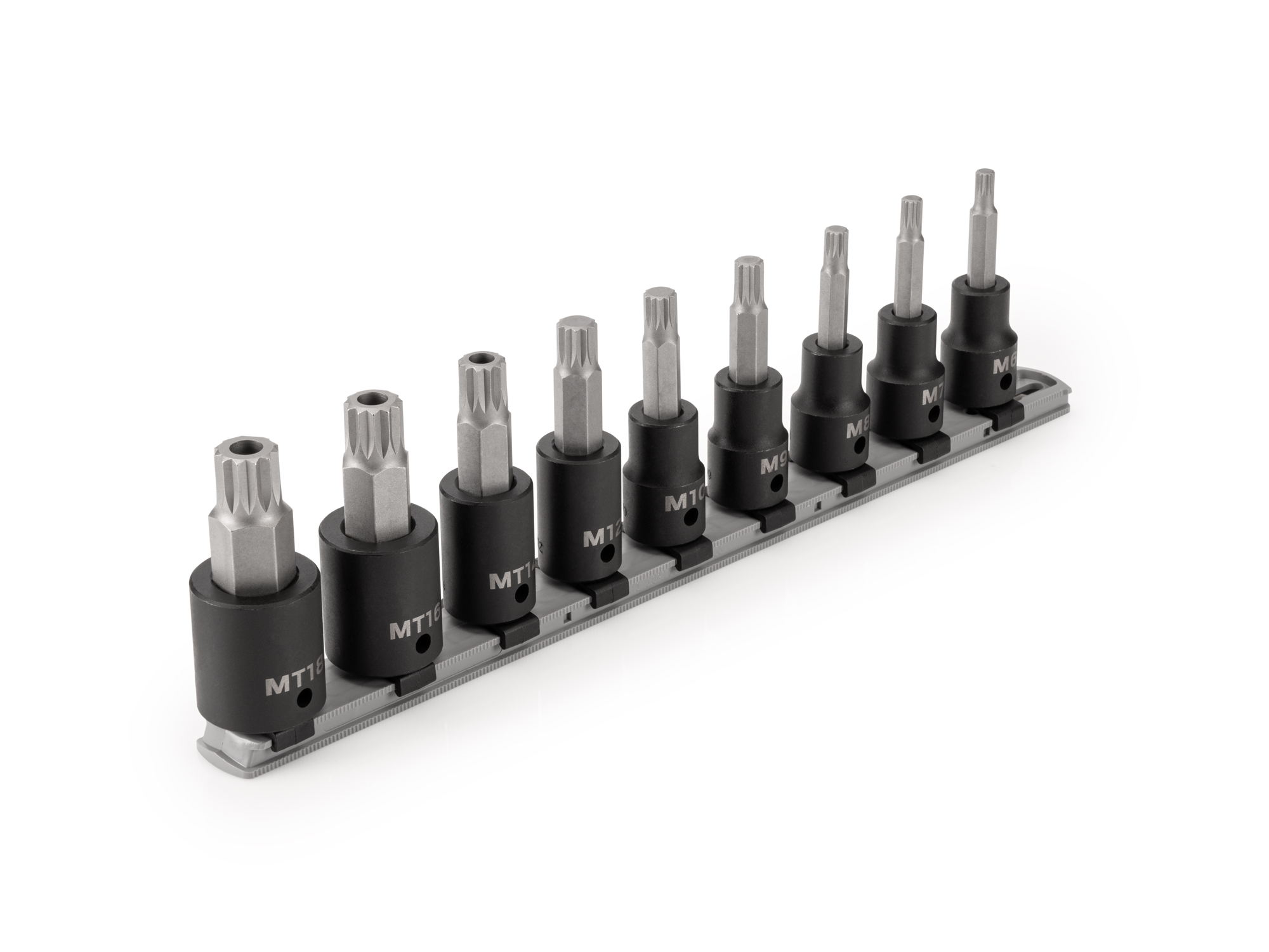 TEKTON 1/2 in Drive Triple Square Impact Bit Socket Set with Rail, 9-Piece (M6-M12, MT14-MT18)