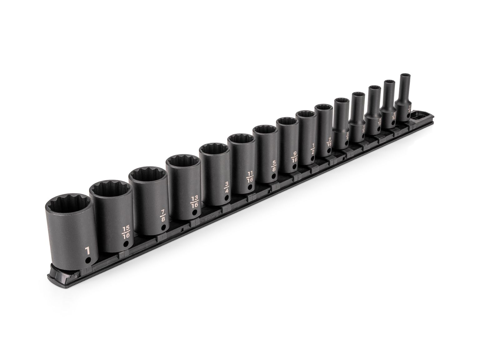 3/8 Inch Drive Semi-Deep 12-Point Impact Socket Set with Rail (15-Piece)