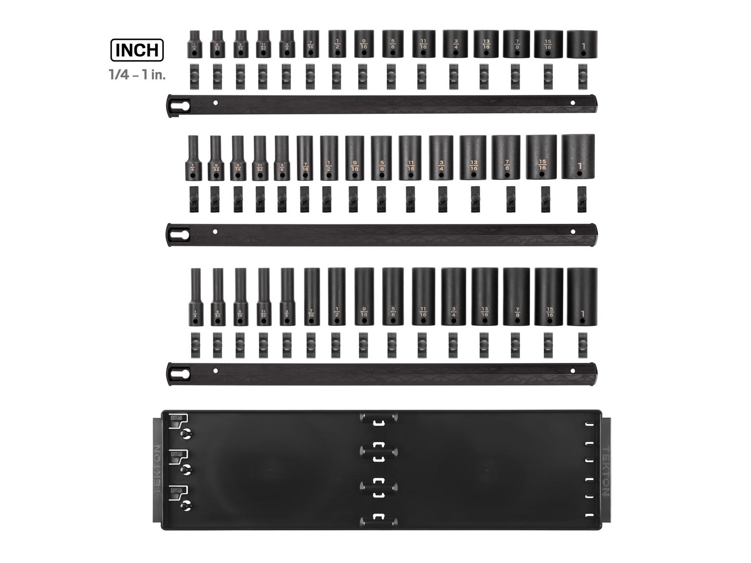 Laid out contents of Tekton impact drive 12-point socket set. Item #SID91124