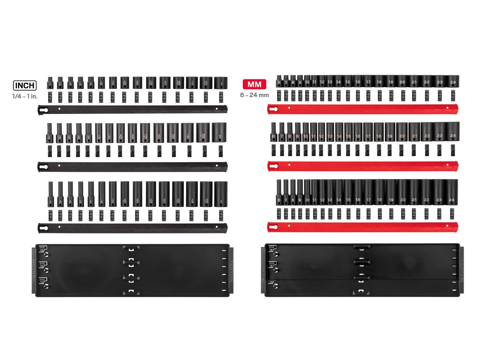 Laid out contents of Tekton impact drive 12-point socket set. Item #SID91221