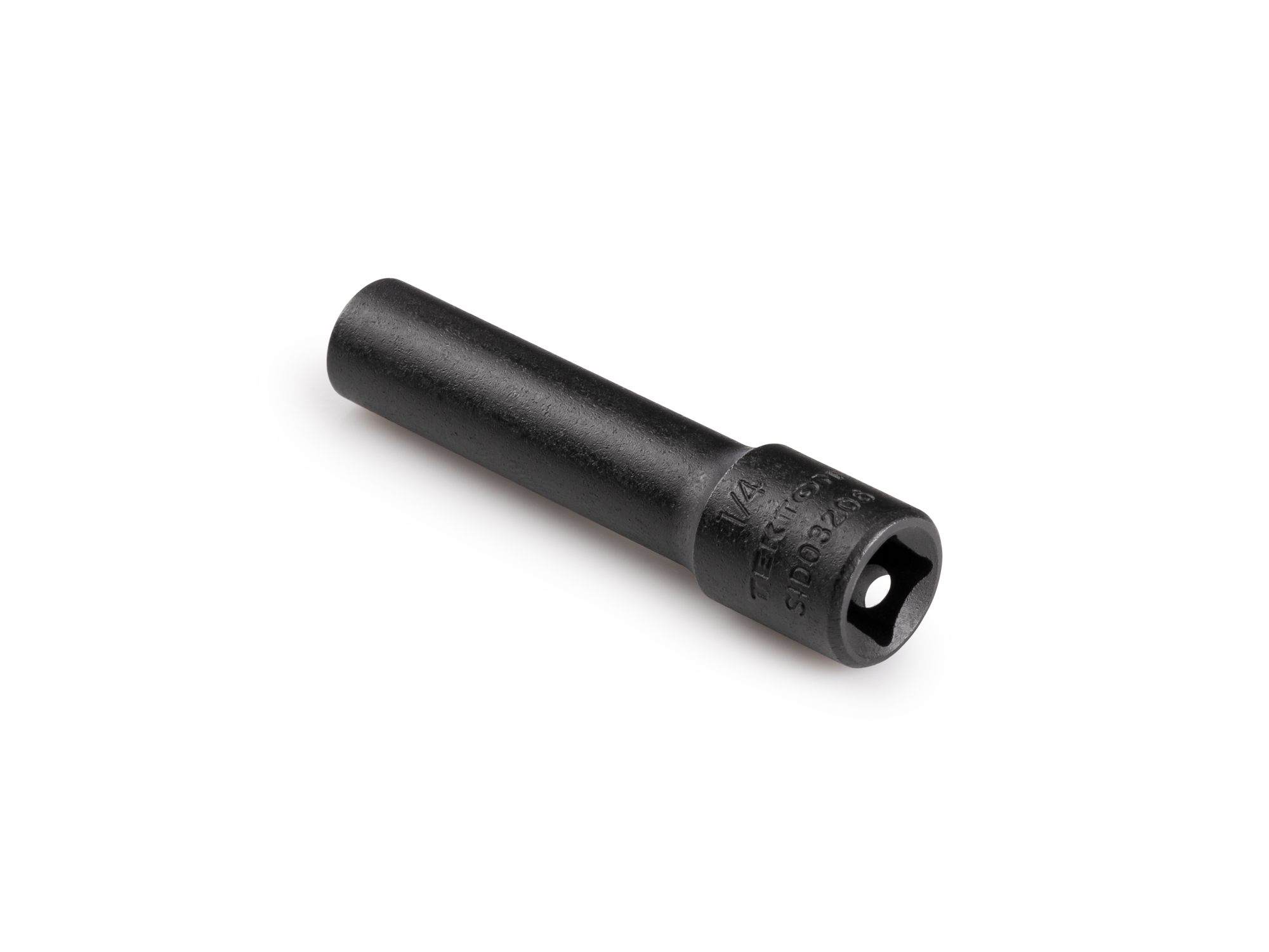 Size: 1/4 inch (SAE) deep 12-point impact socket. Has a high-visibility laser etched size marking and a permanent stamped size marking. SID03206.