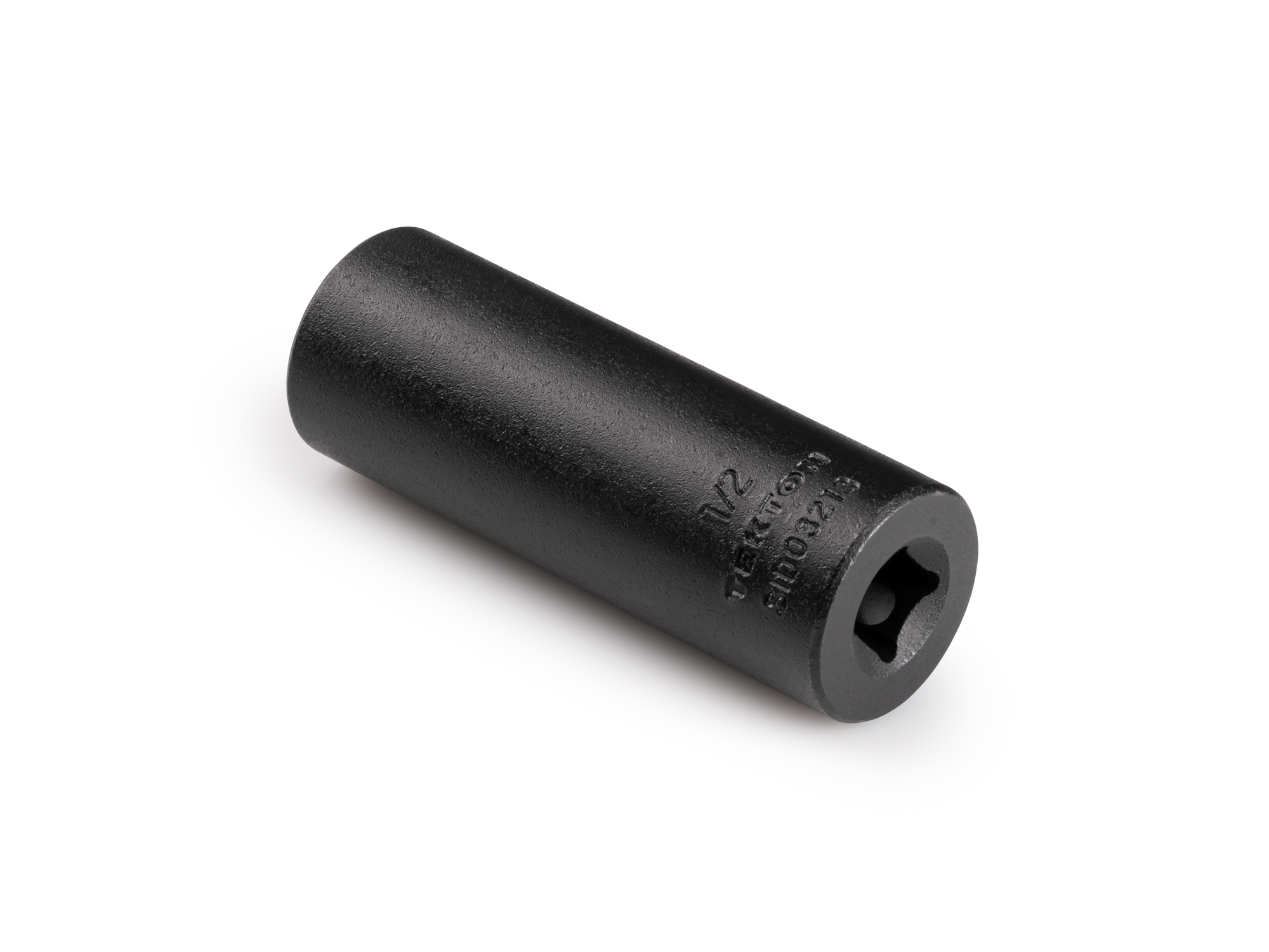 Size: 1/2 inch (SAE) deep 12-point impact socket. Has a high-visibility laser etched size marking and a permanent stamped size marking. SID03213.