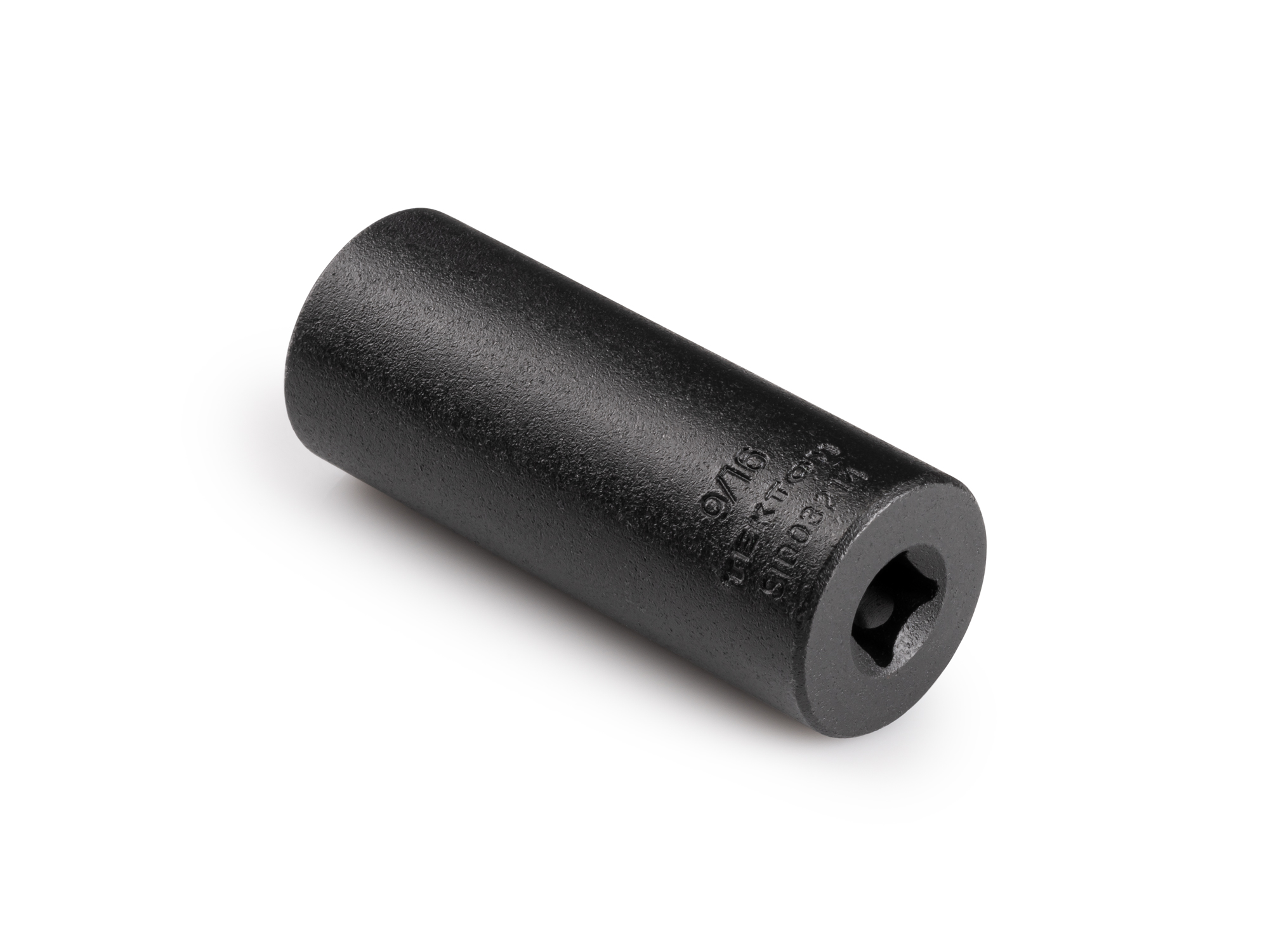 Size: 9/16 inch (SAE) deep 12-point impact socket. Has a high-visibility laser etched size marking and a permanent stamped size marking. SID03214.