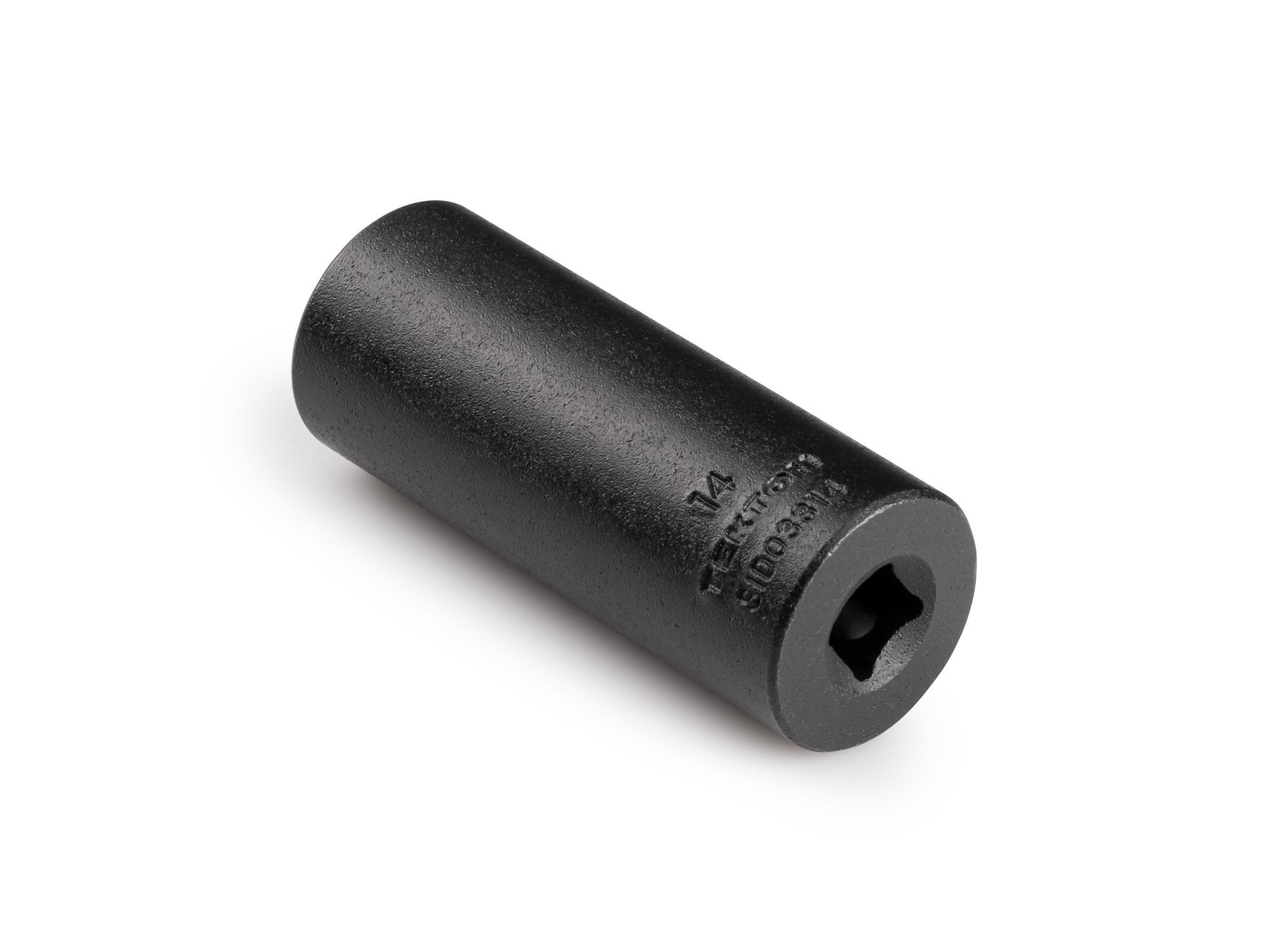 Size: 14 mm (metric) deep 12-point impact socket. Has a high-visibility laser etched size marking and a permanent stamped size marking. SID03314.