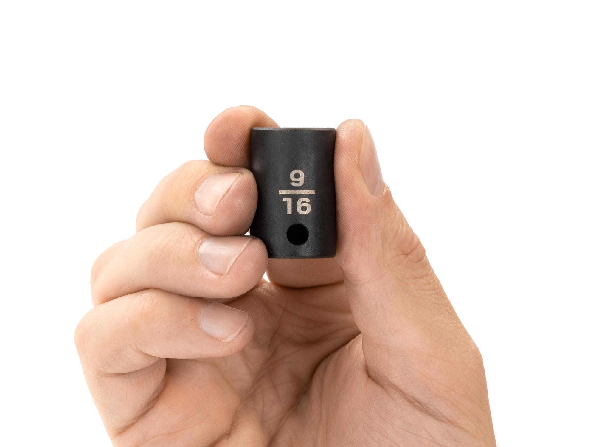 Person holding Tekton impact drive 12-point socket. Item #SID12214