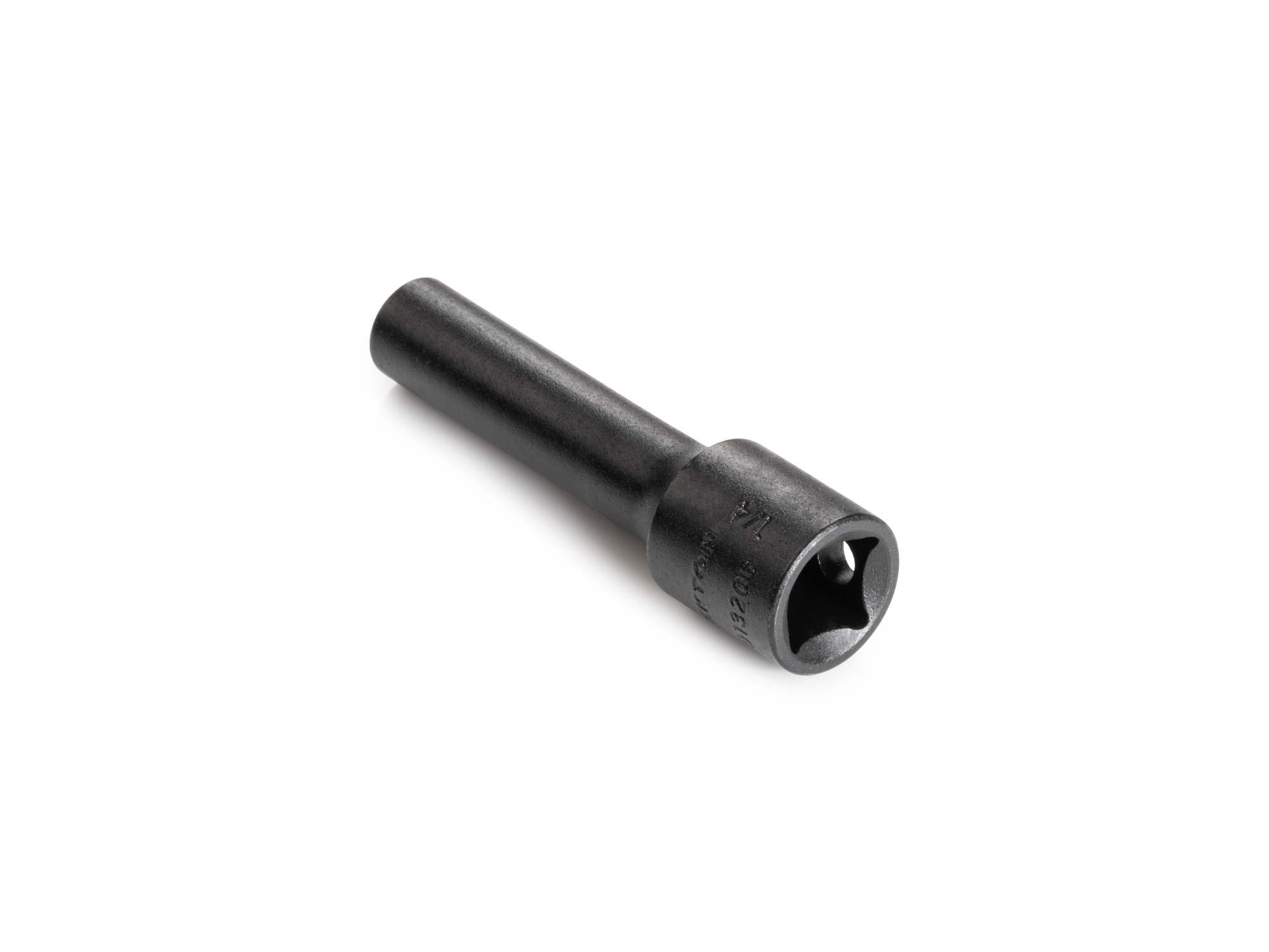 Size: 1/4 inch (SAE) 12-point deep impact socket. Has both a high-visibility laser etched size marking and a permanent stamped size marking. SID13206.