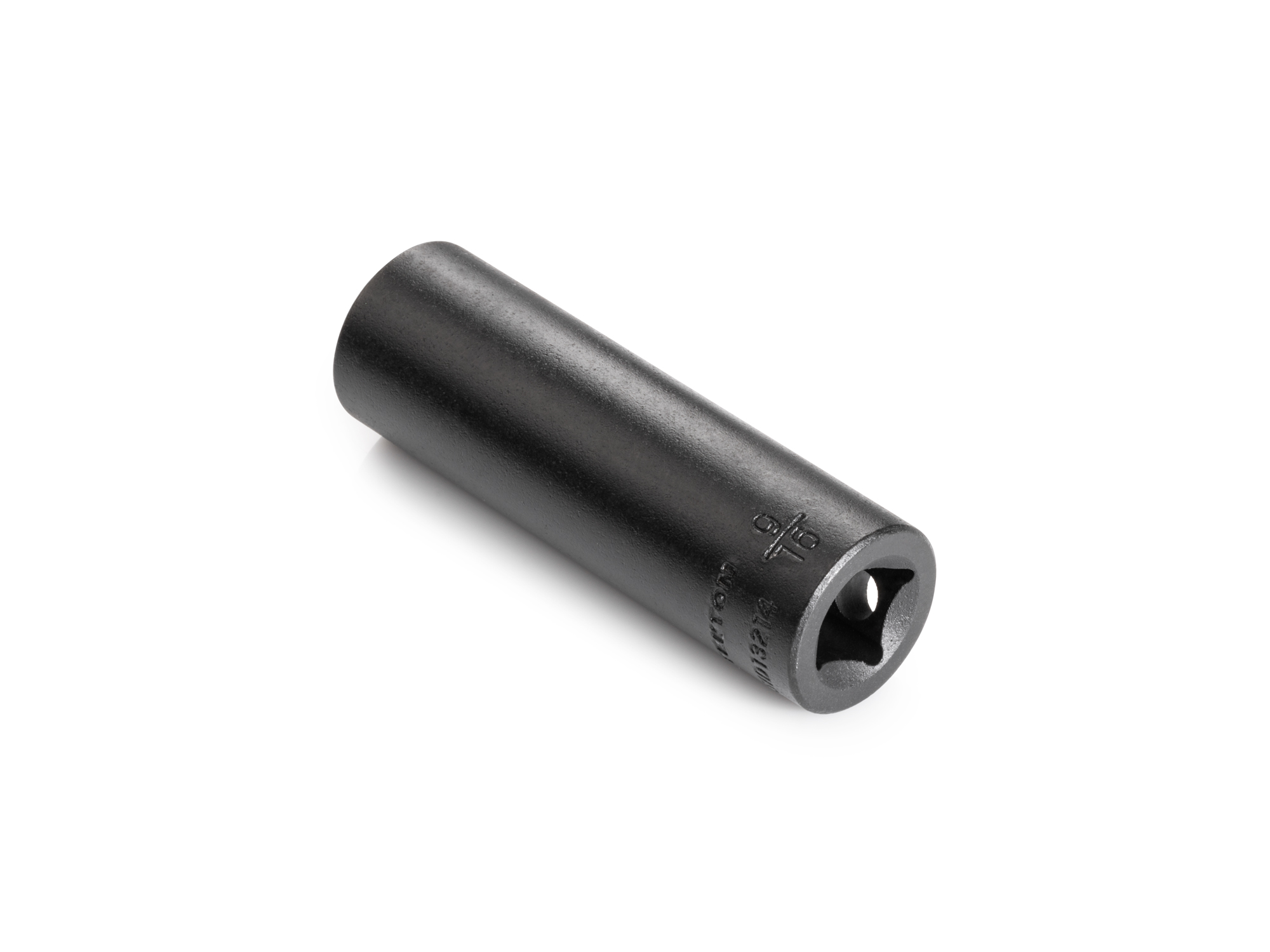 Size: 9/16 inch (SAE) 12-point deep impact socket. Has both a high-visibility laser etched size marking and a permanent stamped size marking. SID13214.