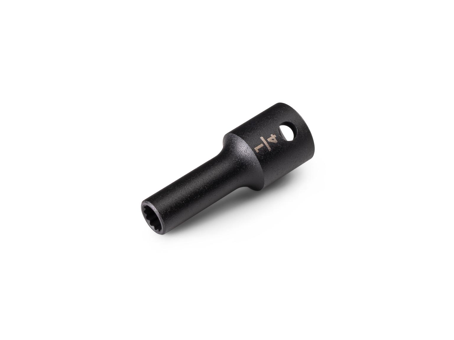 Front-right angle view of Tekton 1/4 inch impact drive 12-point socket. Item #SID14206