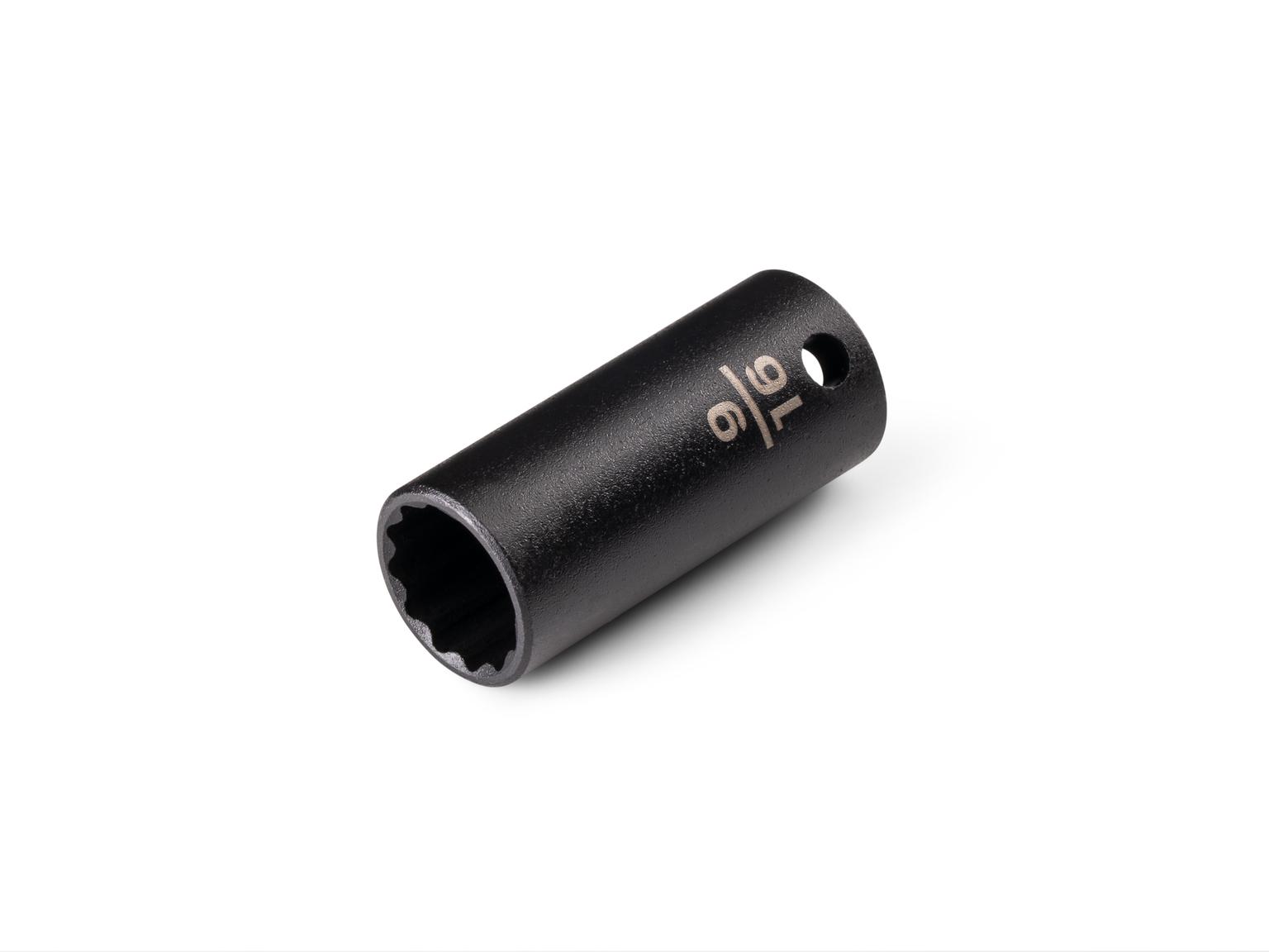 Front-right angle view of Tekton 9/16 inch impact drive 12-point socket. Item #SID14214