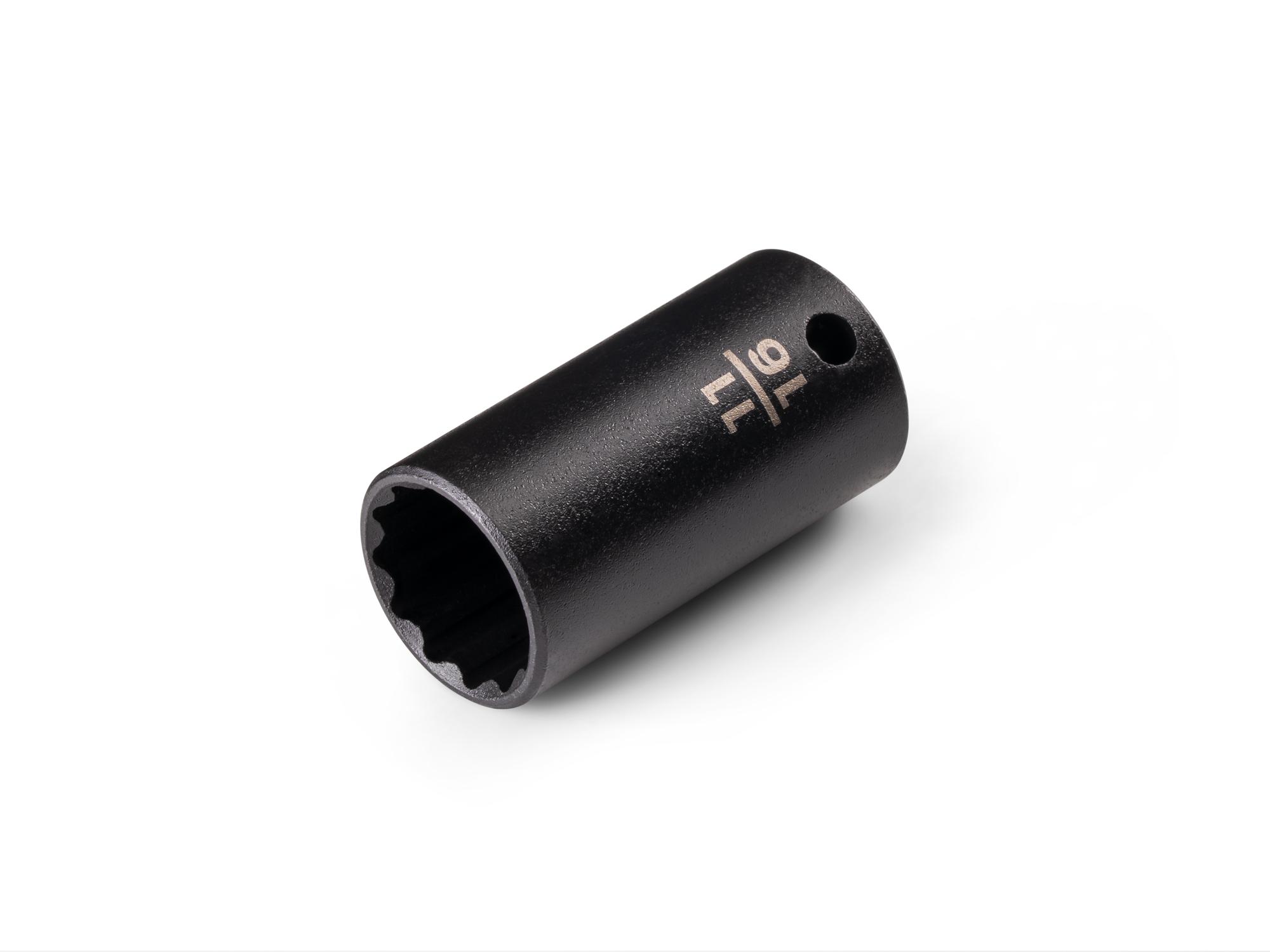 Front-right angle view of Tekton impact drive 12-point socket. Item #SID14217