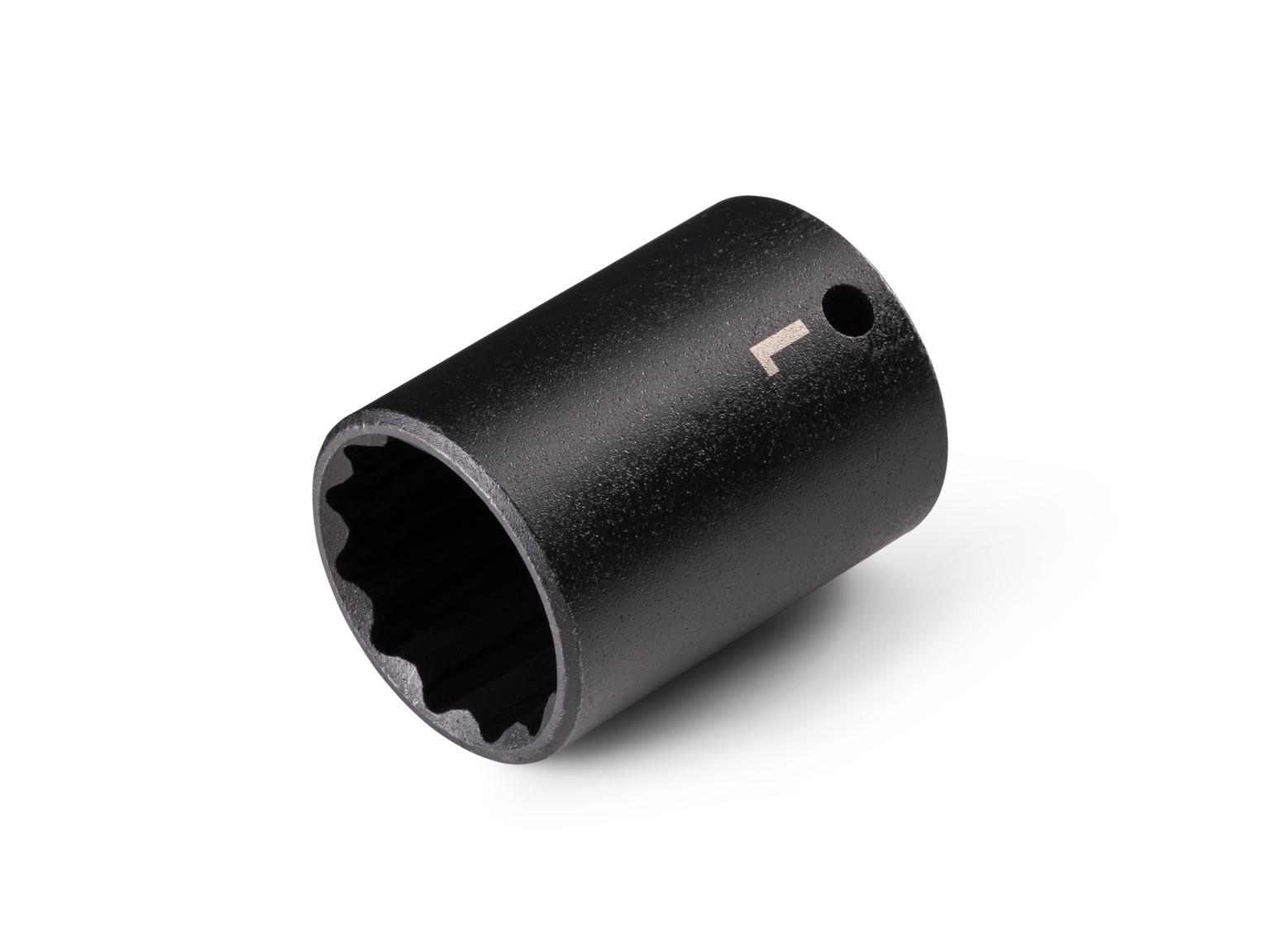 Front-right angle view of Tekton 1 inch impact drive 12-point socket. Item #SID14225