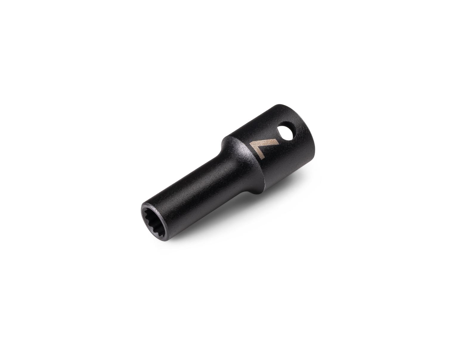 Front-right angle view of Tekton 7 millimeter impact drive 12-point socket. Item #SID14307