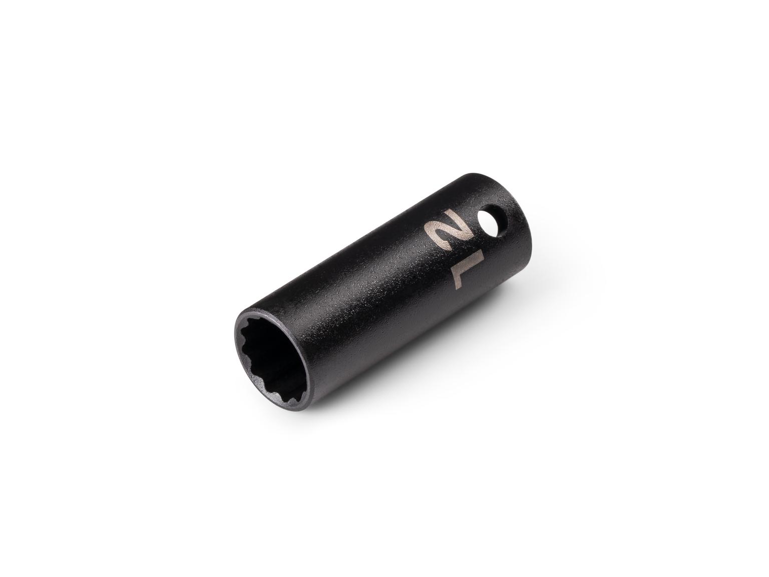 Front-right angle view of Tekton 12 millimeter impact drive 12-point socket. Item #SID14312