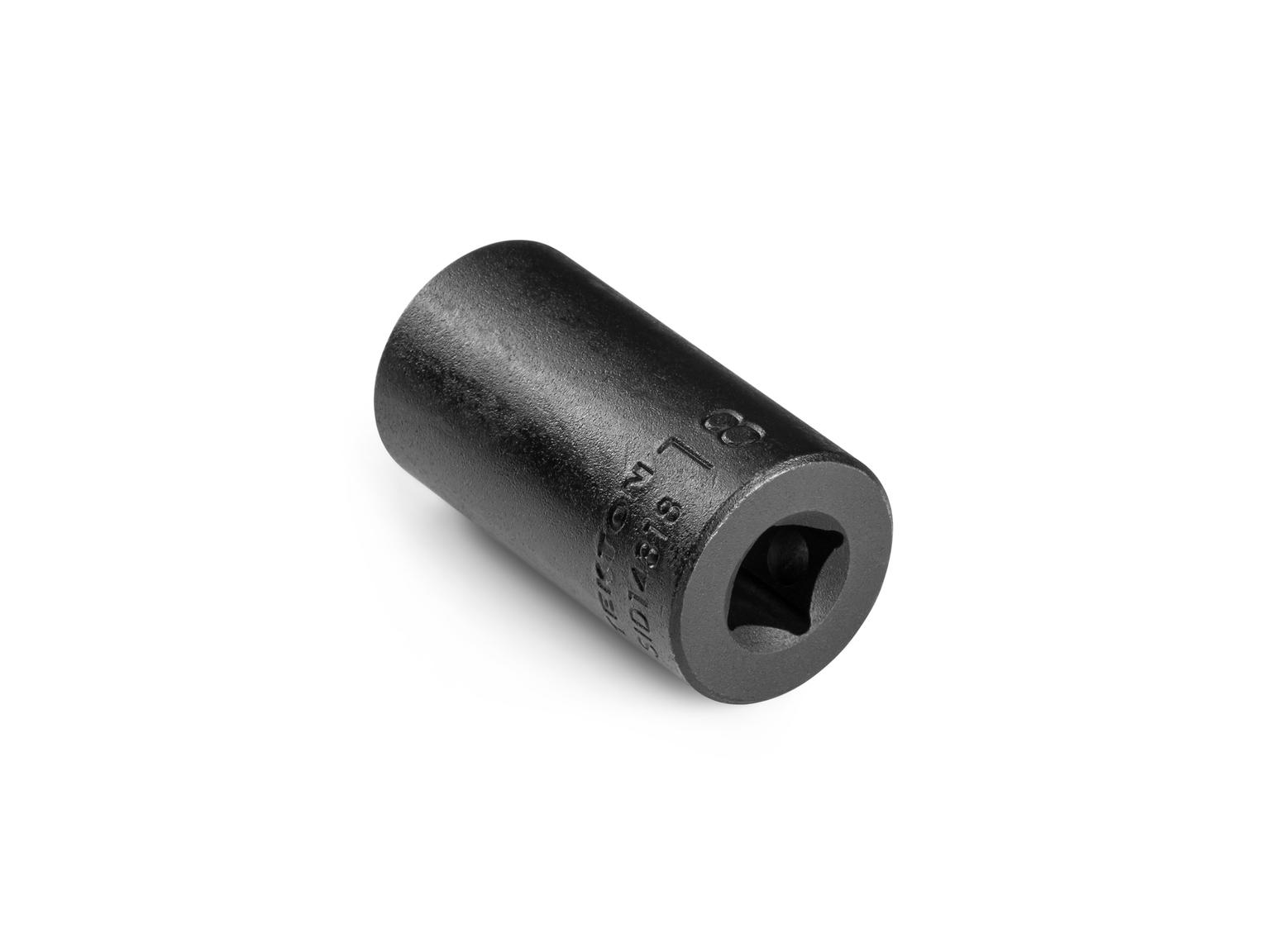 Back angle view of Tekton 18 millimeter impact drive 12-point socket. Item #SID14318