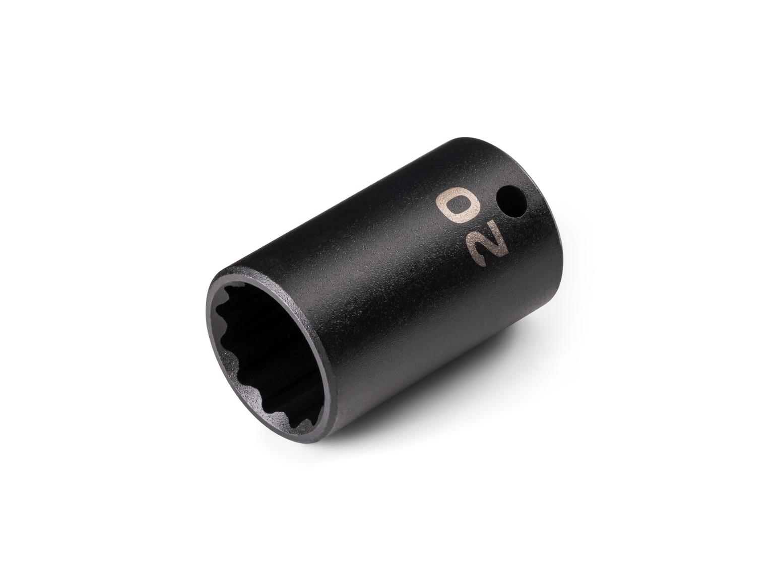 Front-right angle view of Tekton 20 millimeter impact drive 12-point socket. Item #SID14320