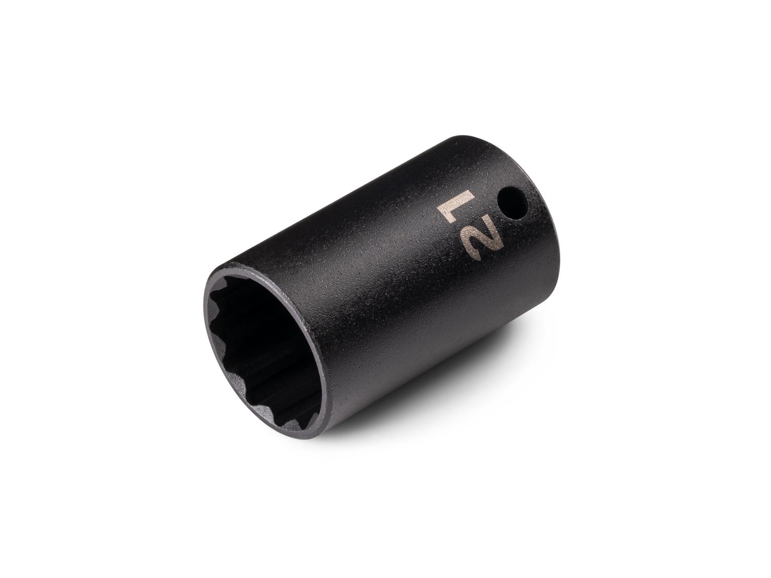 Front-right angle view of Tekton 21 millimeter impact drive 12-point socket. Item #SID14321