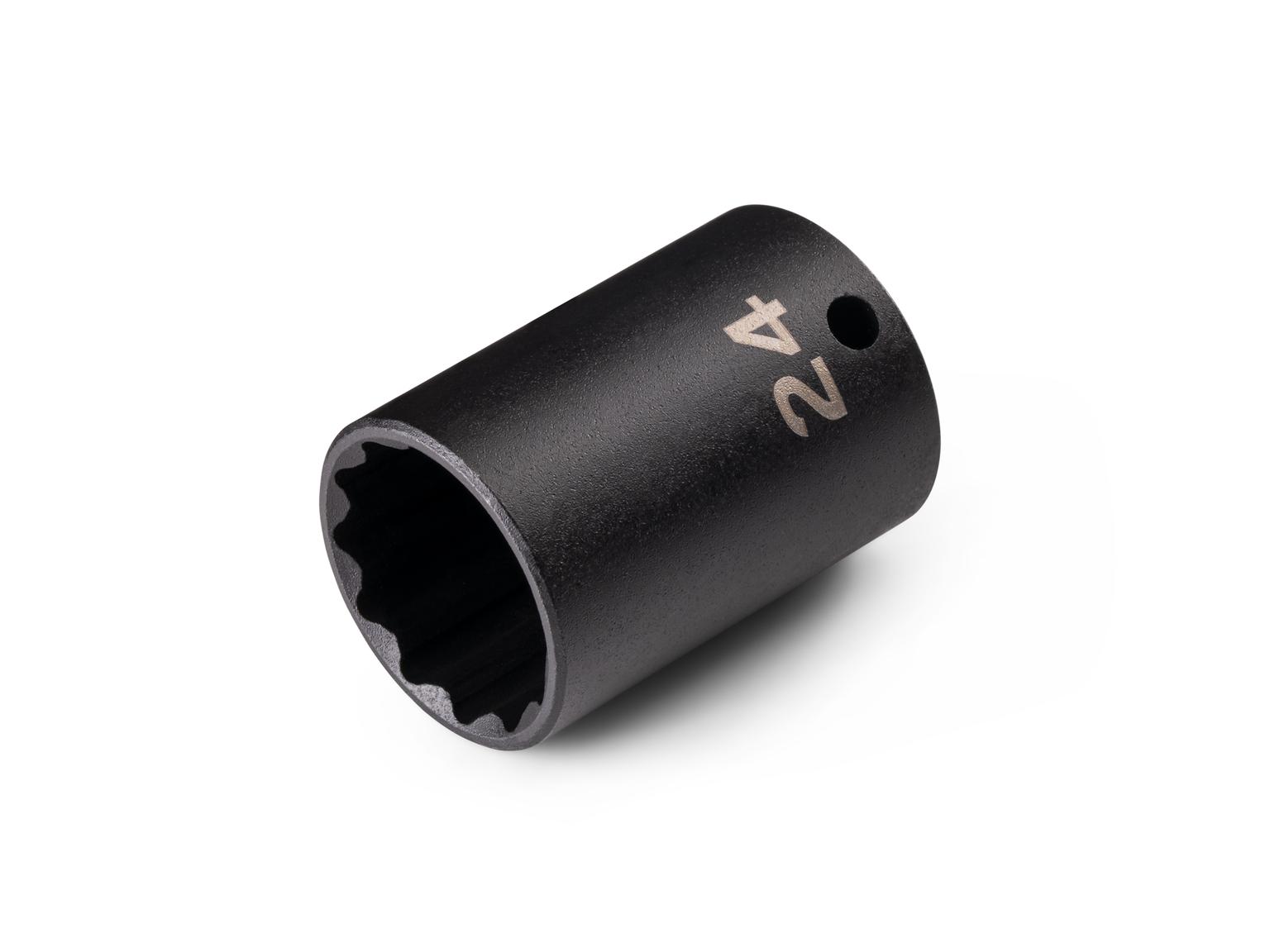 Front-right angle view of Tekton 24 millimeter impact drive 12-point socket. Item #SID14324