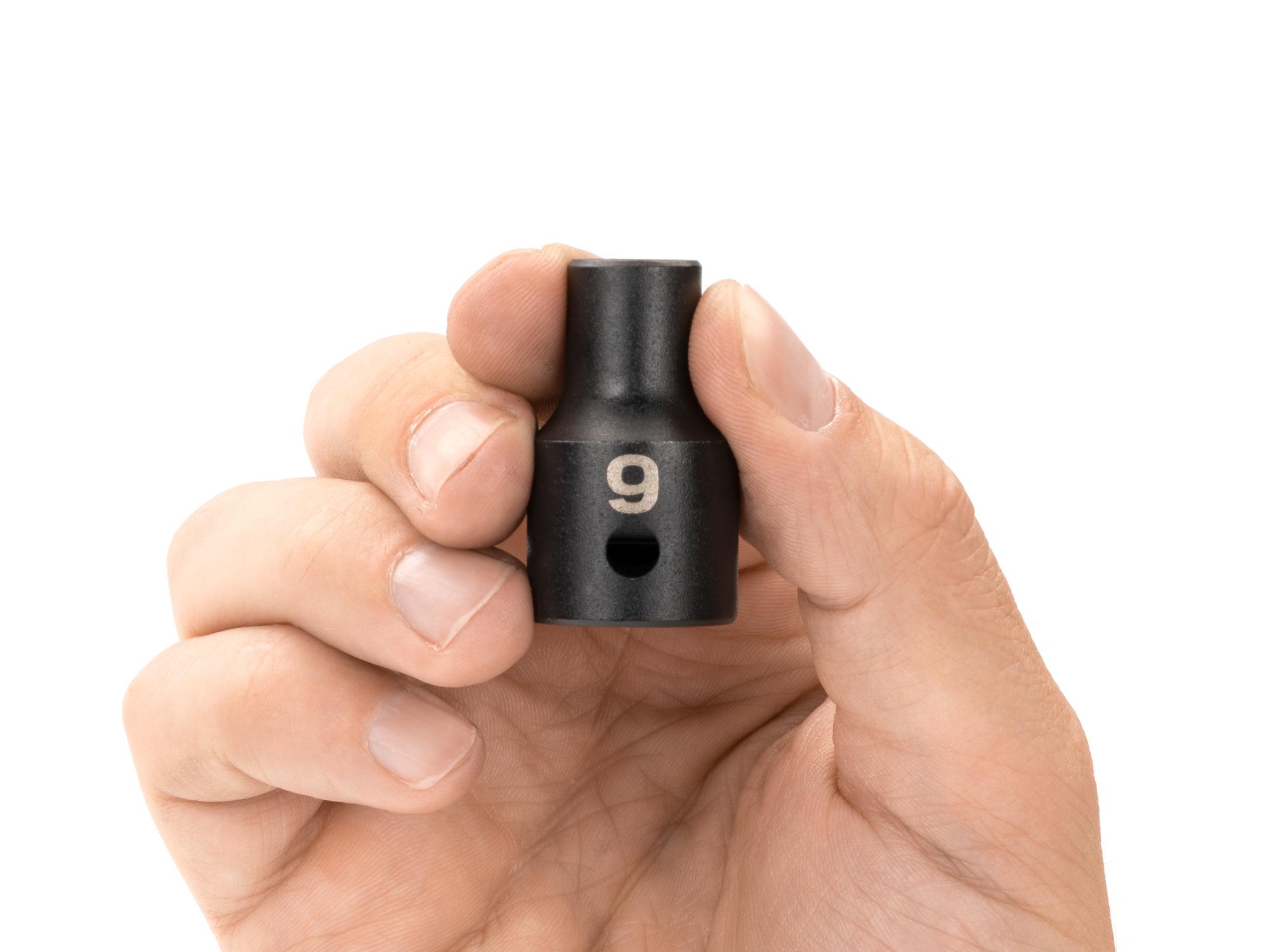 Person holding Tekton impact drive 12-point socket. Item #SID22309