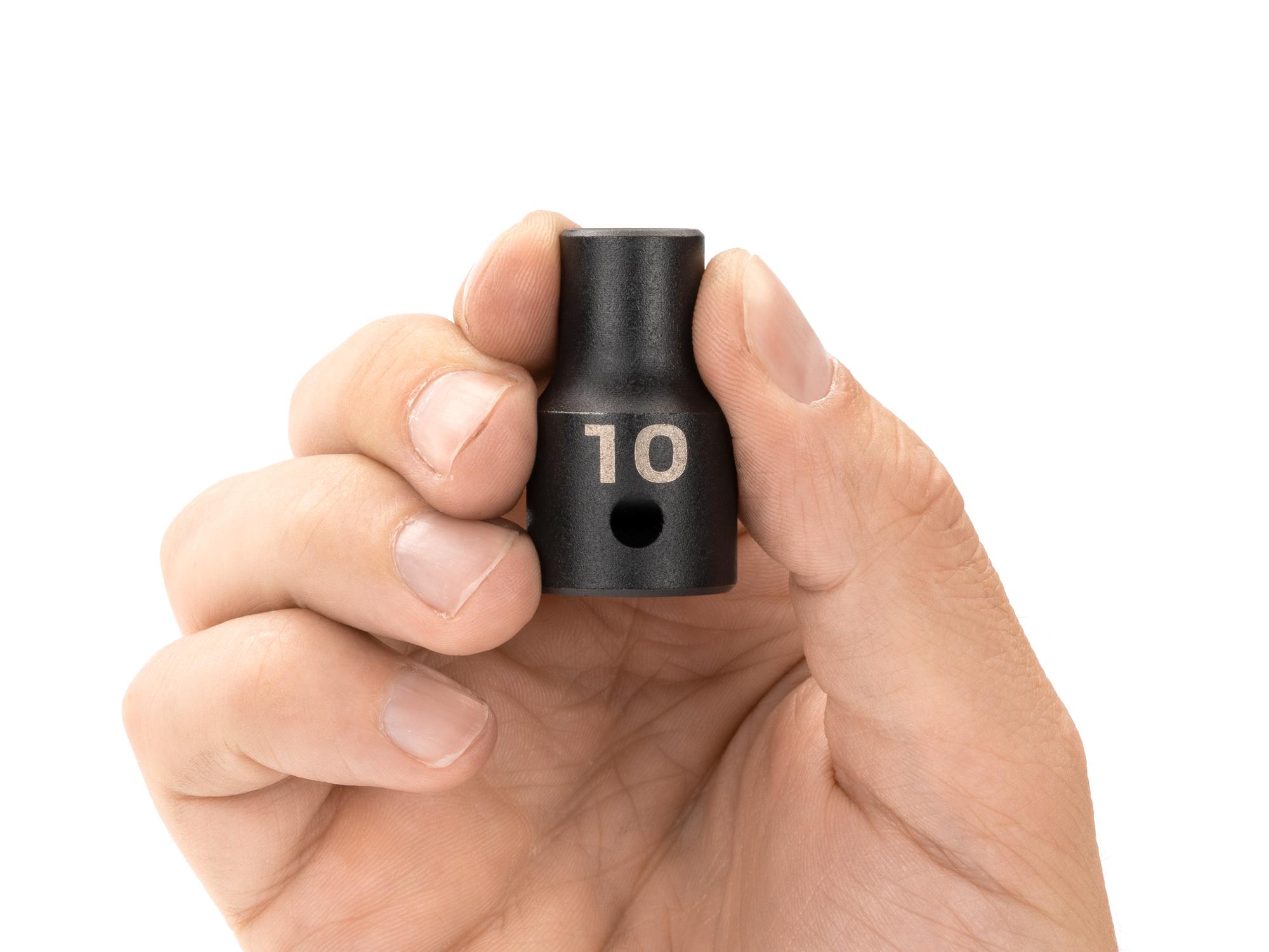 Person holding Tekton impact drive 12-point socket. Item #SID22310