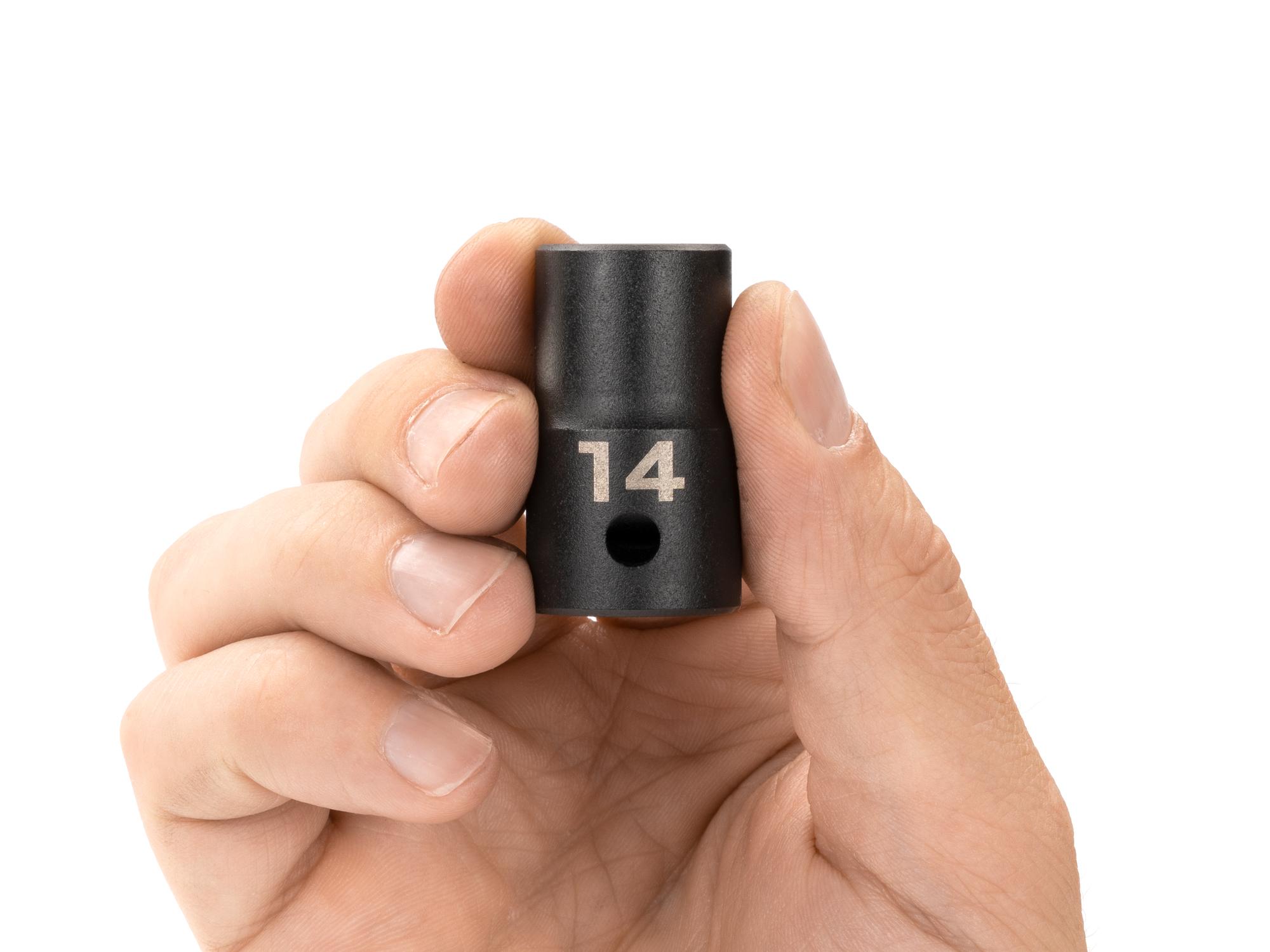 Person holding Tekton impact drive 12-point socket. Item #SID22314