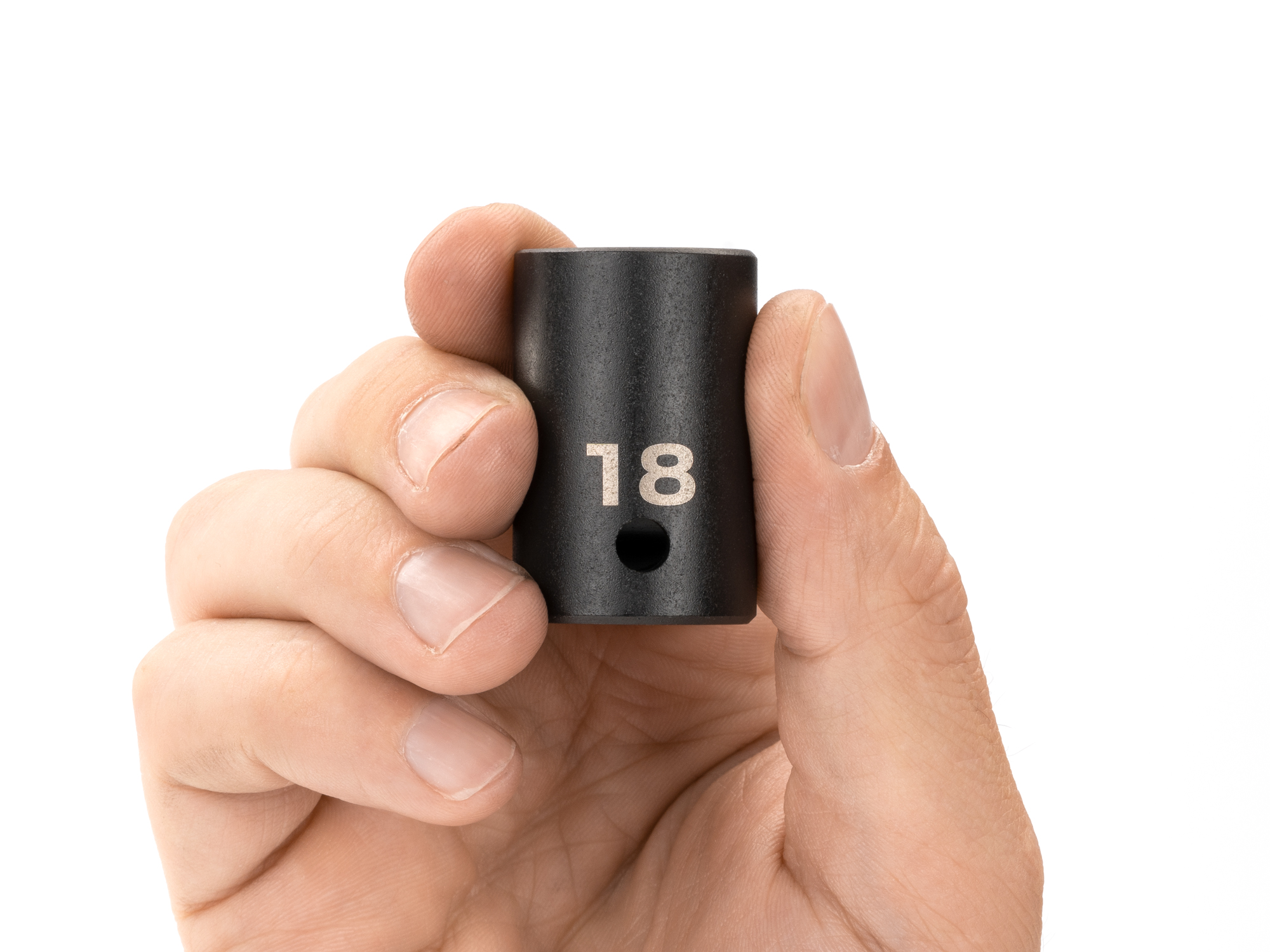 Size: 18 mm (Metric) 12-point standard/shallow impact socket. Has a high-visibility laser etched size marking and a permanent stamped size marking. SID22318.