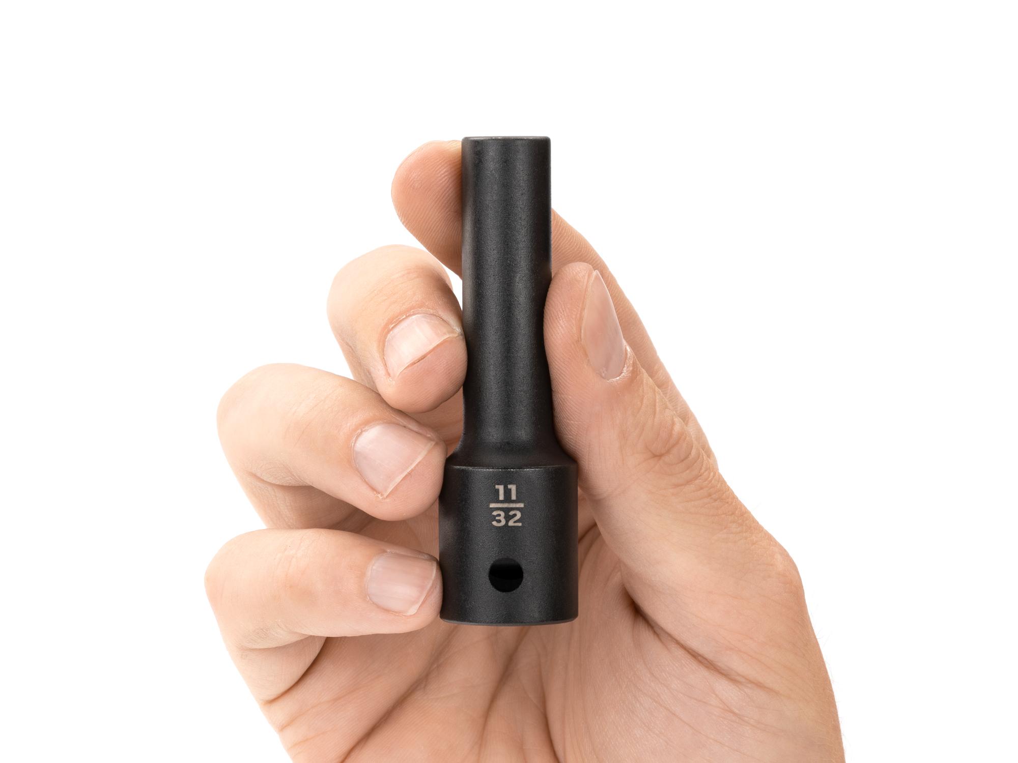 Person holding Tekton impact drive 12-point socket. Item #SID23209