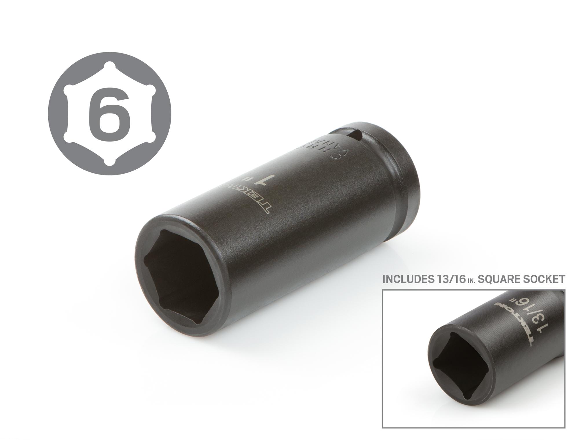 Closeup view of Tekton case impact drive 6-point socket set. Item #4890