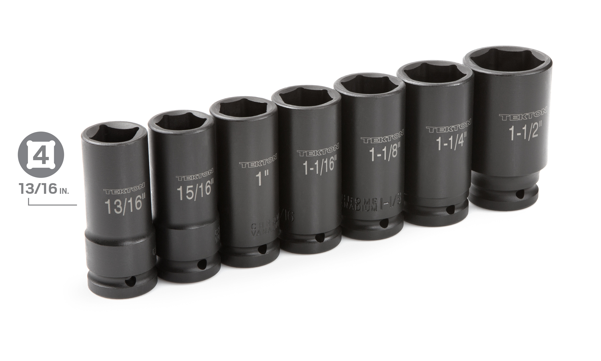 TEKTON 3/4 Inch Drive Deep 6-Point Impact Socket Set with Case, 7-Piece (13/16 - 1-1/2 in.)