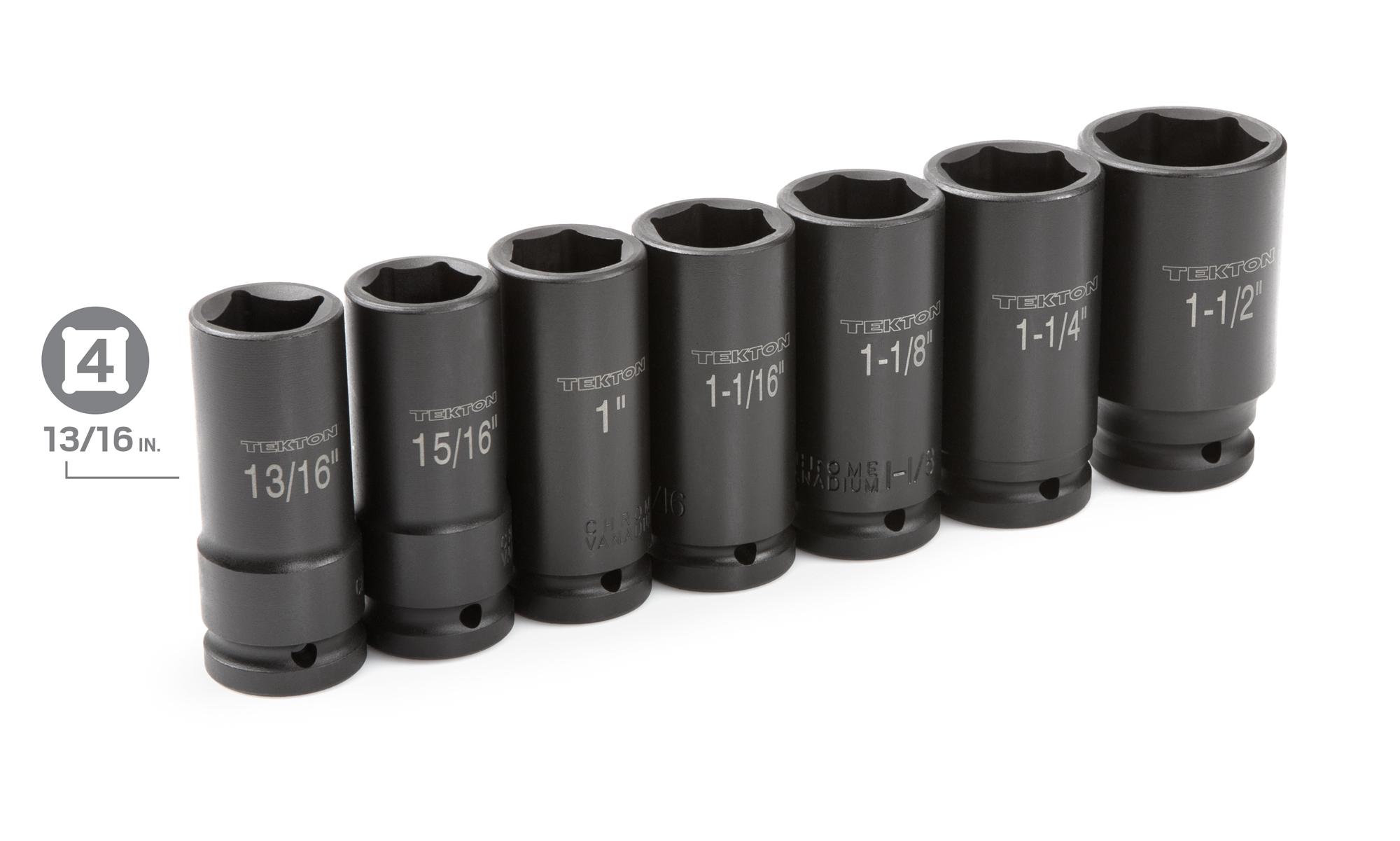 Laid out contents of Tekton case impact drive 6-point socket set. Item #4890