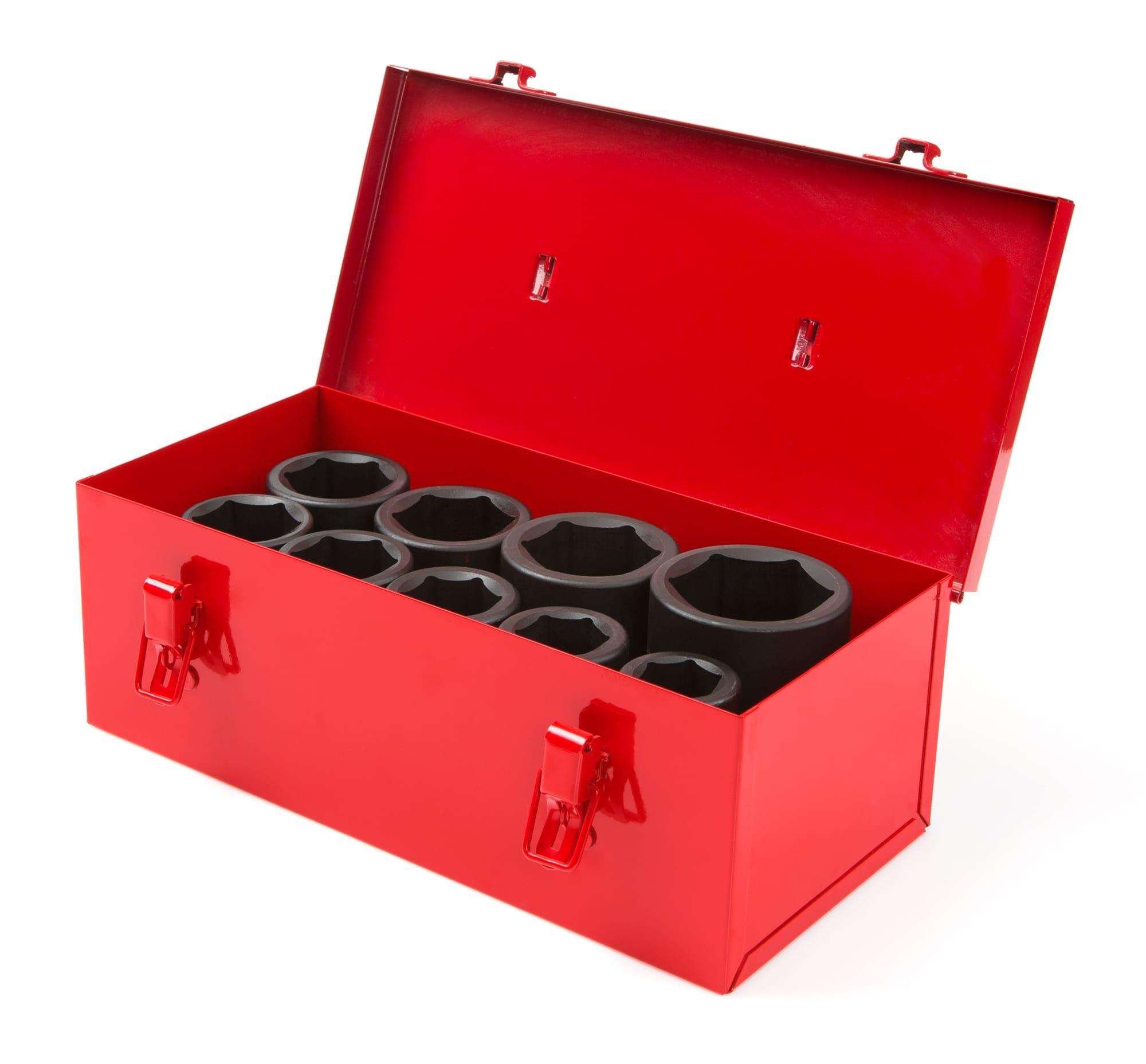 Front-right angle view of Tekton case Impact Drive 6-Point Socket set. Item #4892