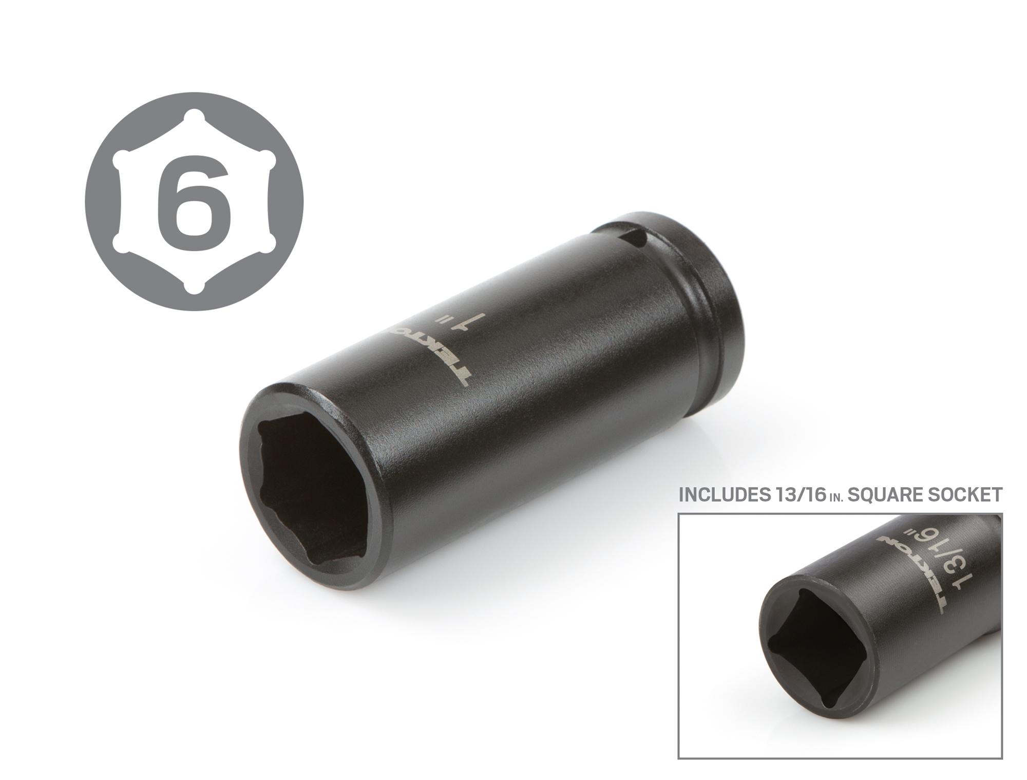 Closeup view of Tekton case Impact Drive 6-Point Socket set. Item #48995