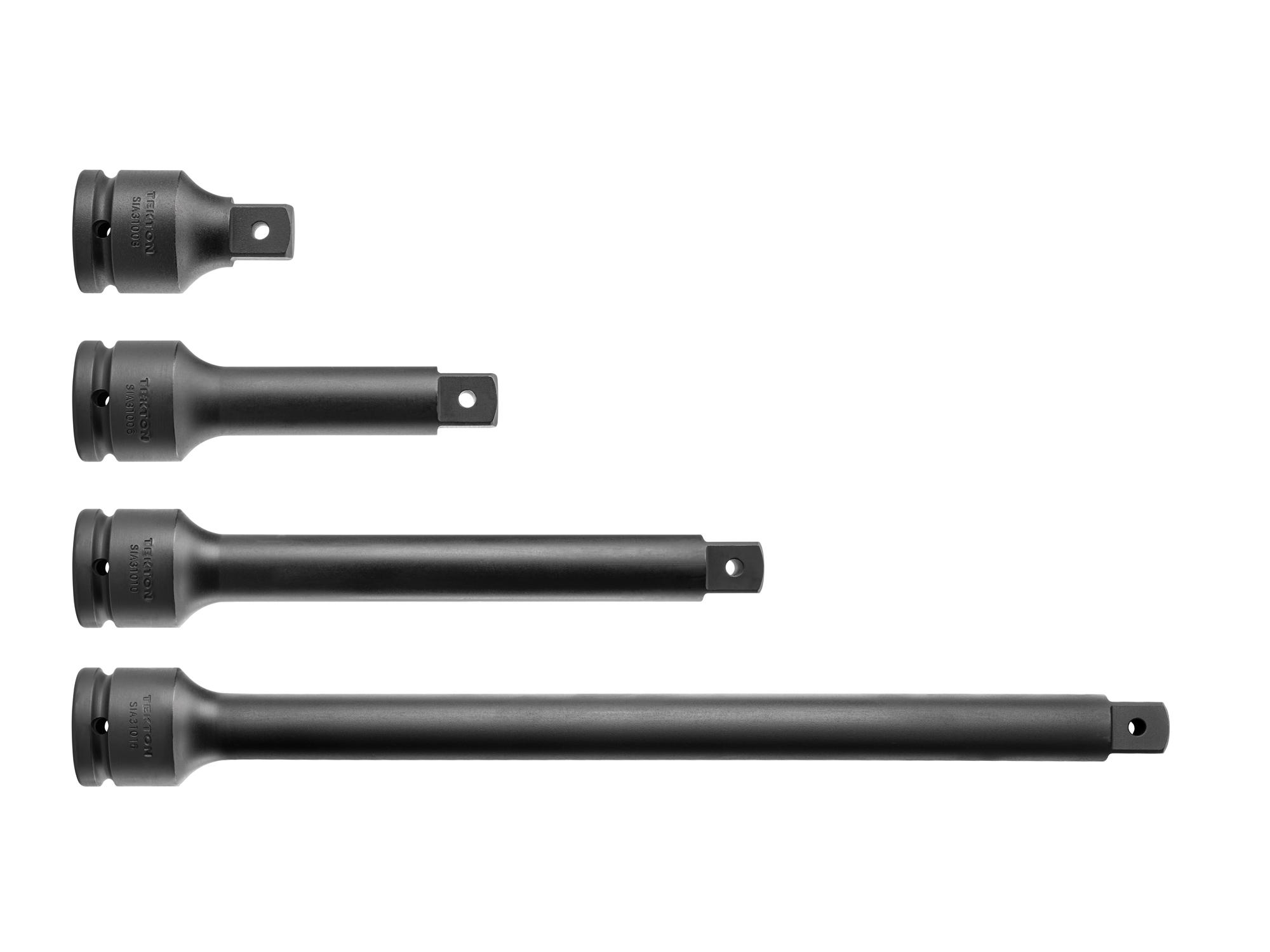Top view of Tekton 3, 6, 10, 16 inch impact drive accessory set. Item #SIA93007