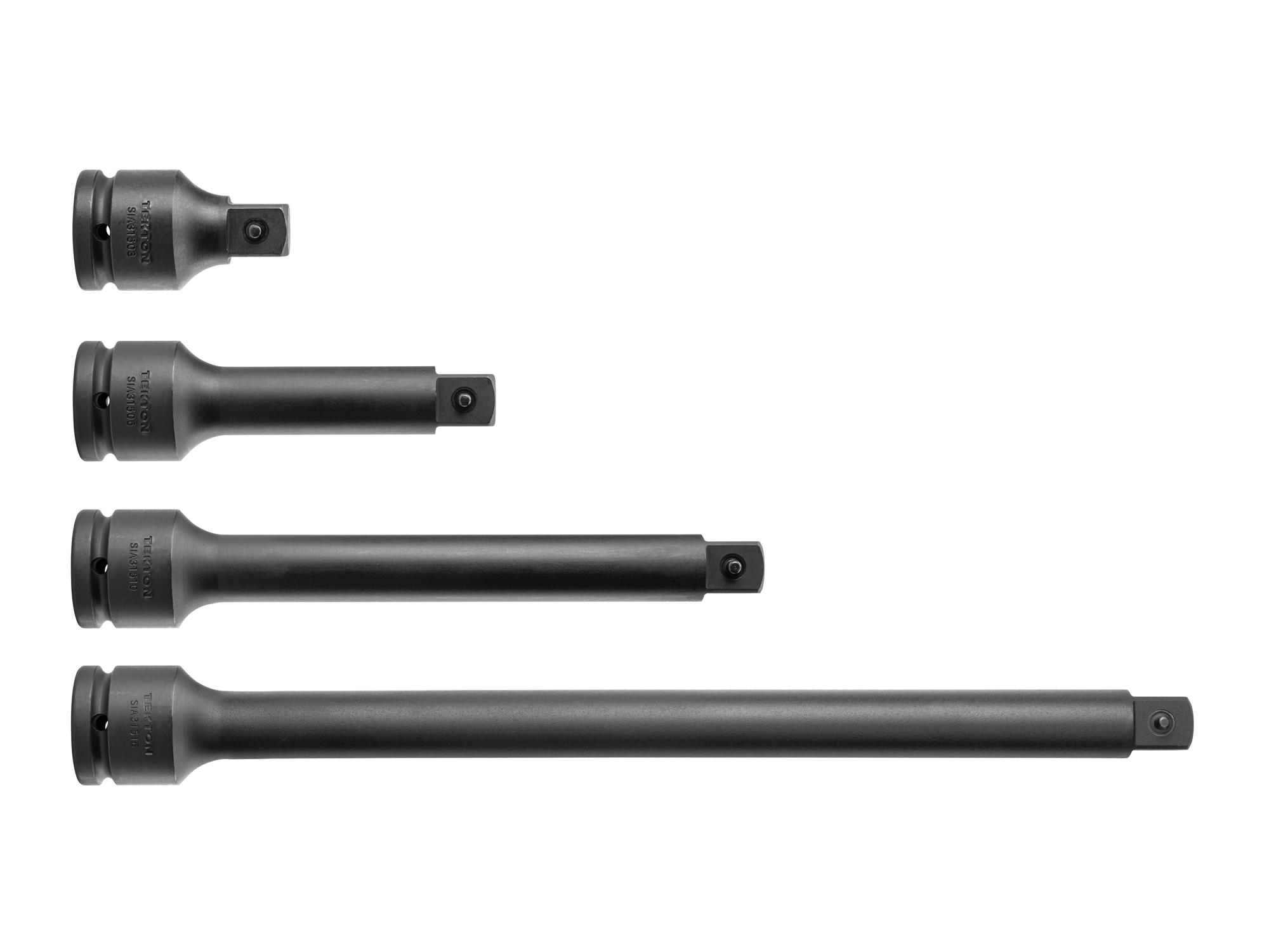 Top view of Tekton 3, 6, 10, 16 inch impact drive accessory set. Item #SIA93008