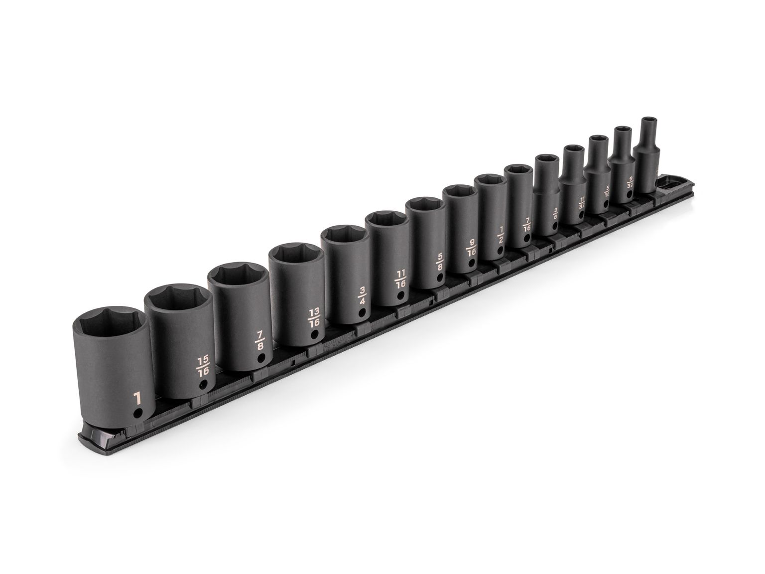 3/8 Inch Drive Semi-Deep 6-Point Impact Socket Set with Rail (15-Piece)