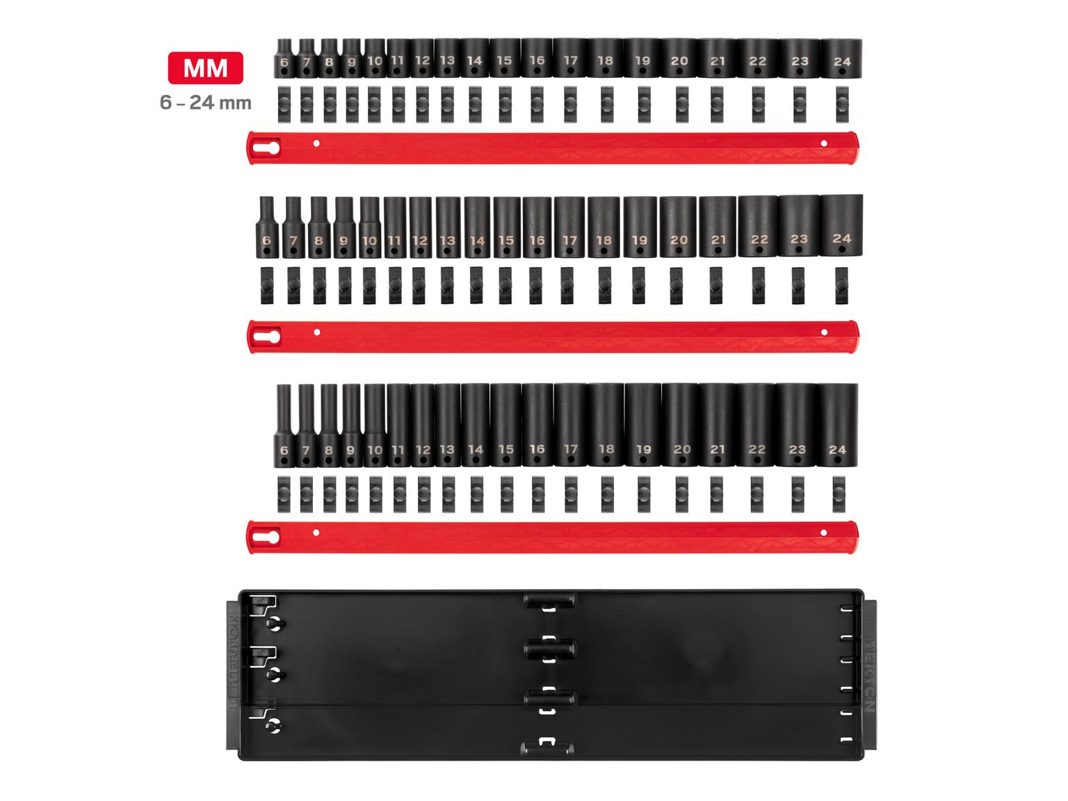 Laid out contents of Tekton impact drive 6-point socket set. Item #SID91121