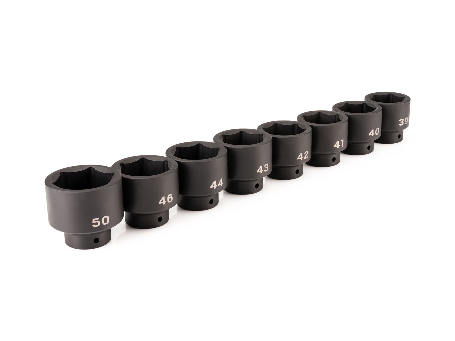 Front-right angle view of Tekton impact drive 6-point socket set. Item #SID92008