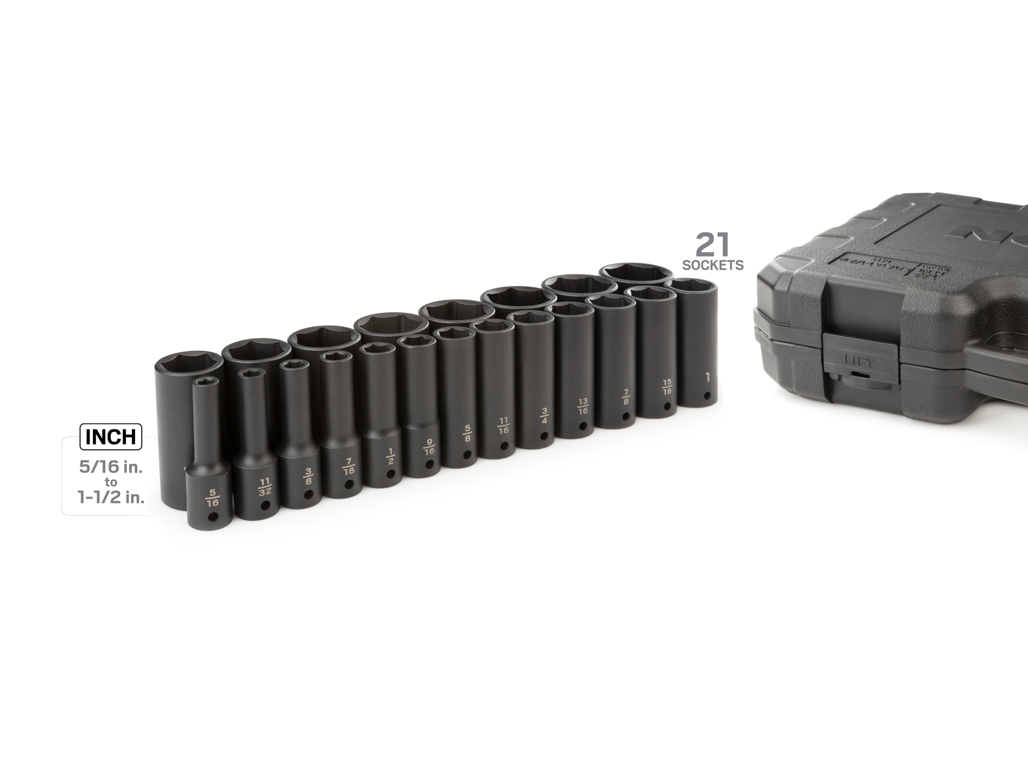 21-Piece 1/2 Inch Drive Deep 6-Point Impact Socket Set | TEKTON