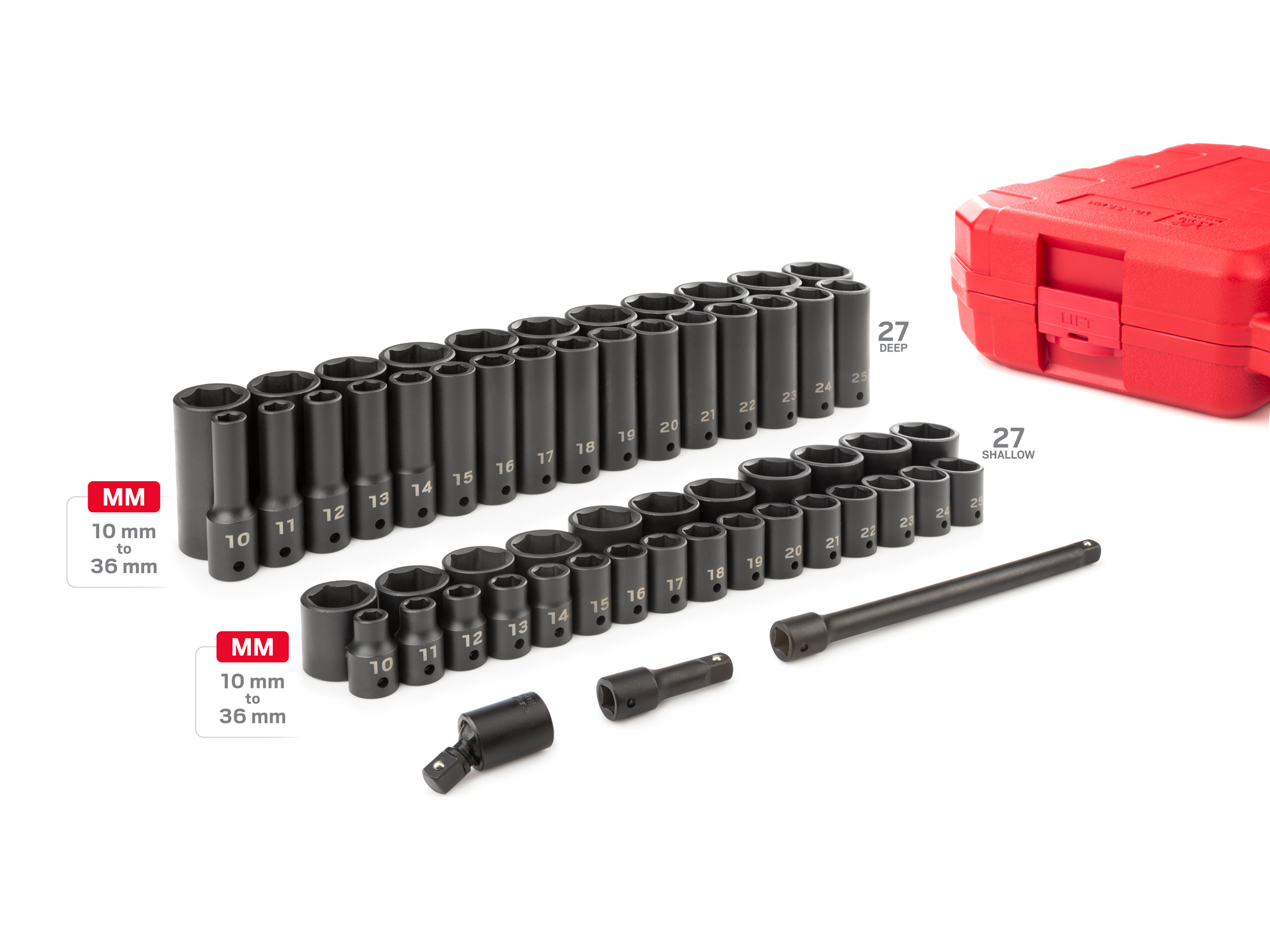 1/2 Inch Drive 6-Point Impact Socket Set (10 - 36 mm) | TEKTON