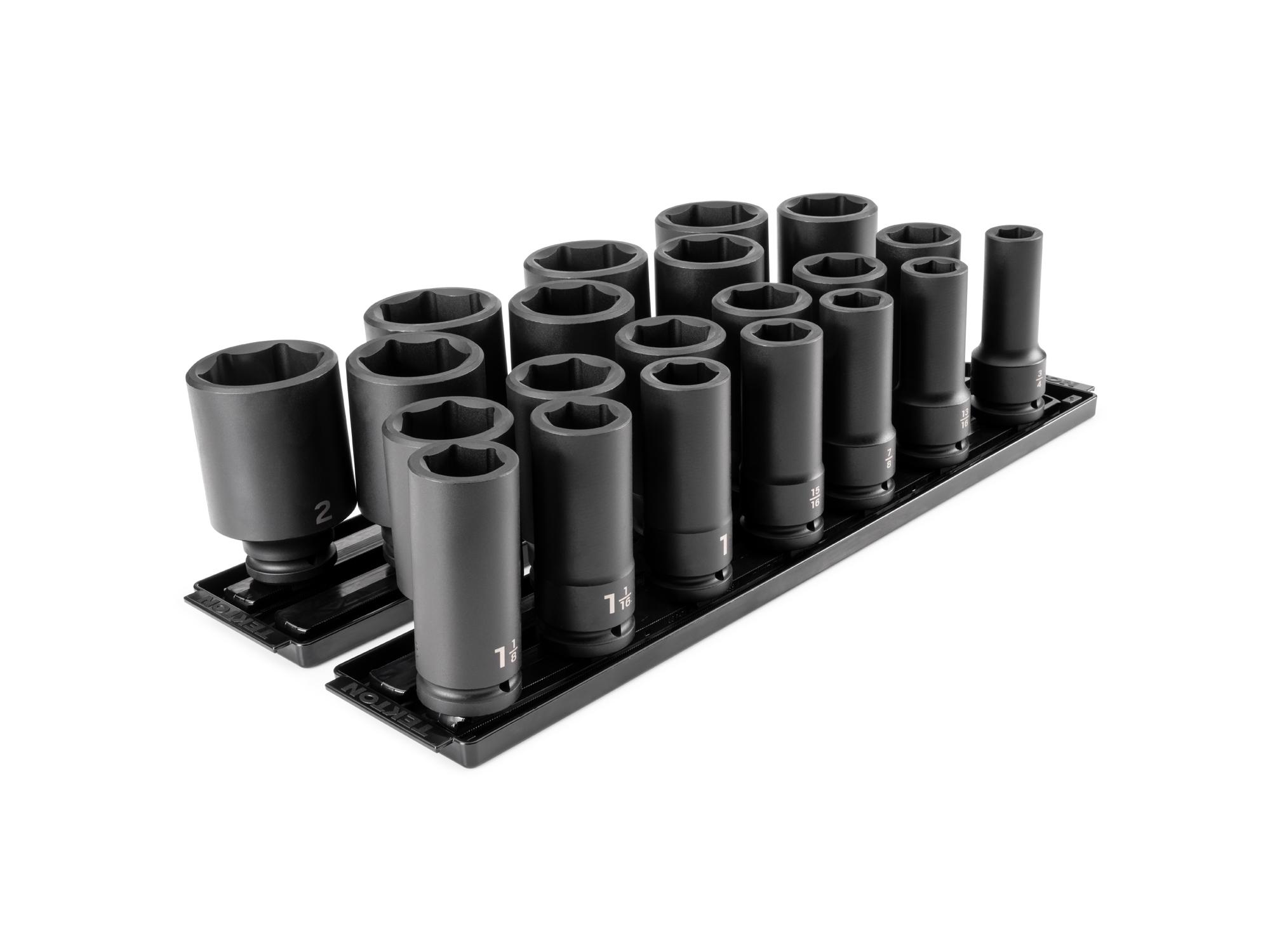 3/4 Inch Drive Deep 6-Point Impact Socket Set with Rails and Trays (21-Piece)