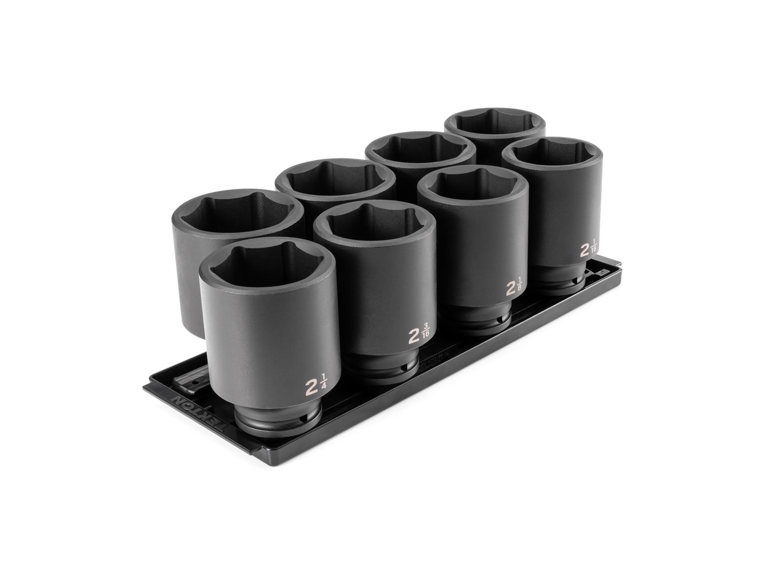 TEKTON 3/4 Inch Drive Deep 6-Point Socket Set with Rails and Tray, 8-Piece (2-1/16 - 2-1/2 in.)