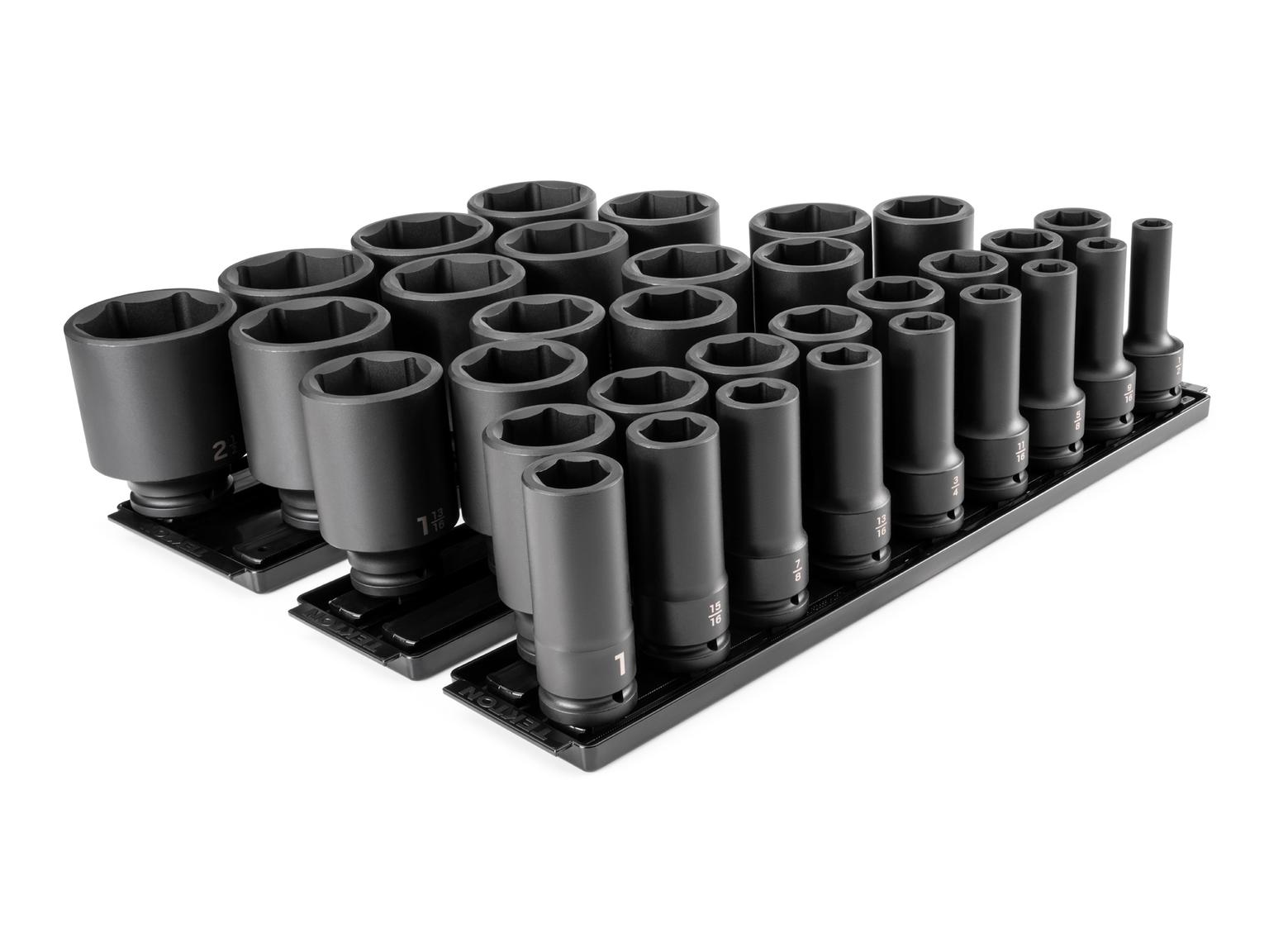 TEKTON 3/4 Inch Drive Deep 6-Point Socket Set with Rails and Trays, 33-Piece (1/2 - 2-1/2 in.)