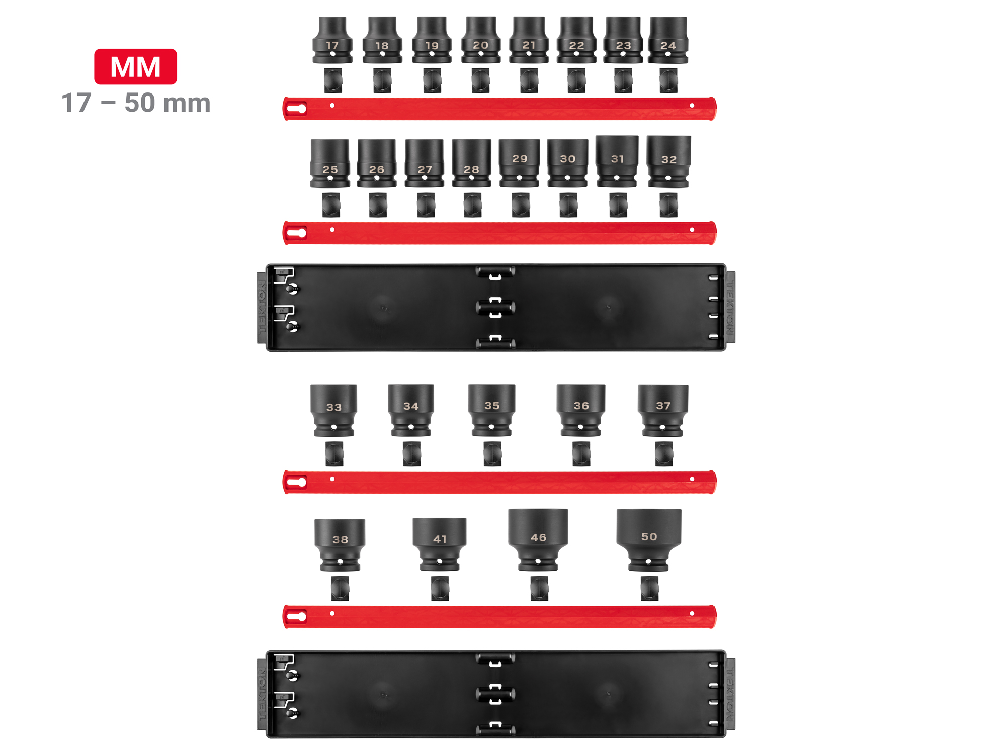 3/4 Inch Drive Shallow 6-Point Impact Socket Set, 17 - 50 mm | TEKTON
