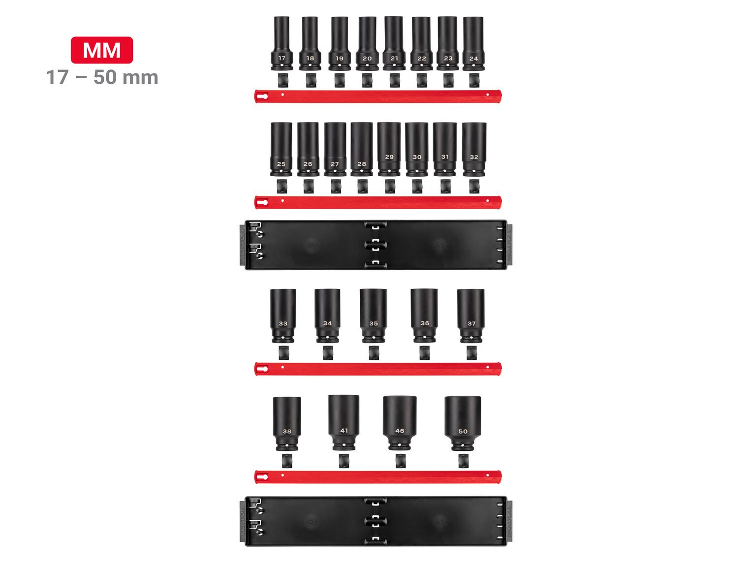 TEKTON 3/4 Inch Drive Deep 6-Point Socket Set with Rails and Trays, 25-Piece (17 - 50 mm)