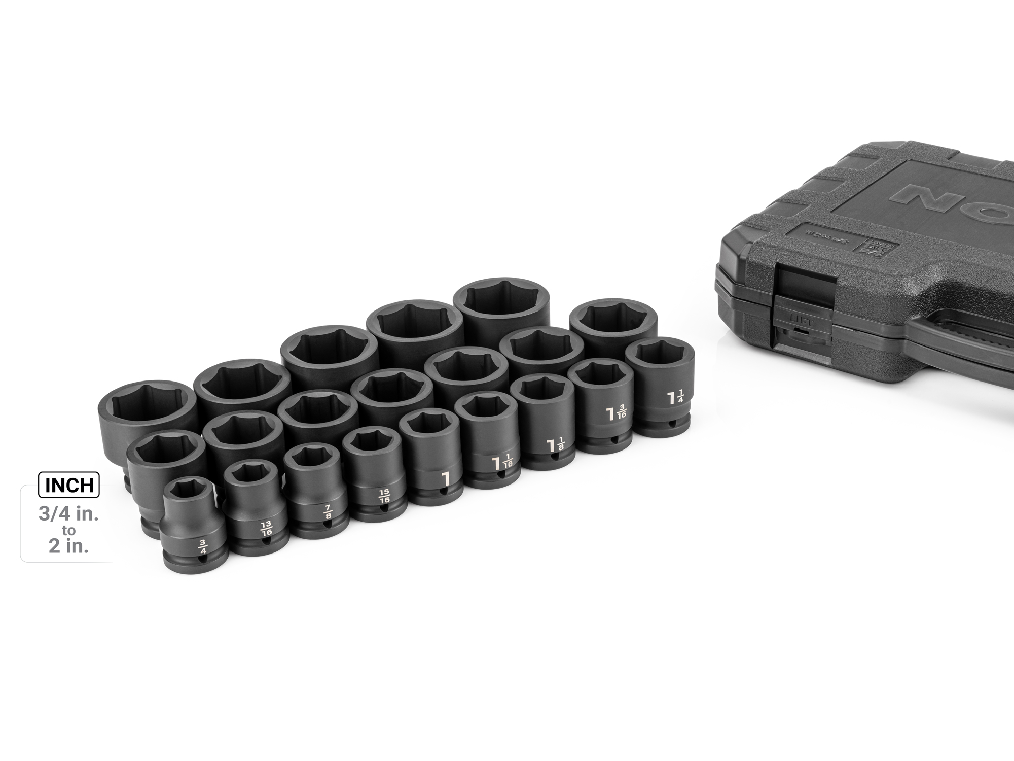 Laid out contents of Tekton case impact drive 6-point socket set. Item #SID93301