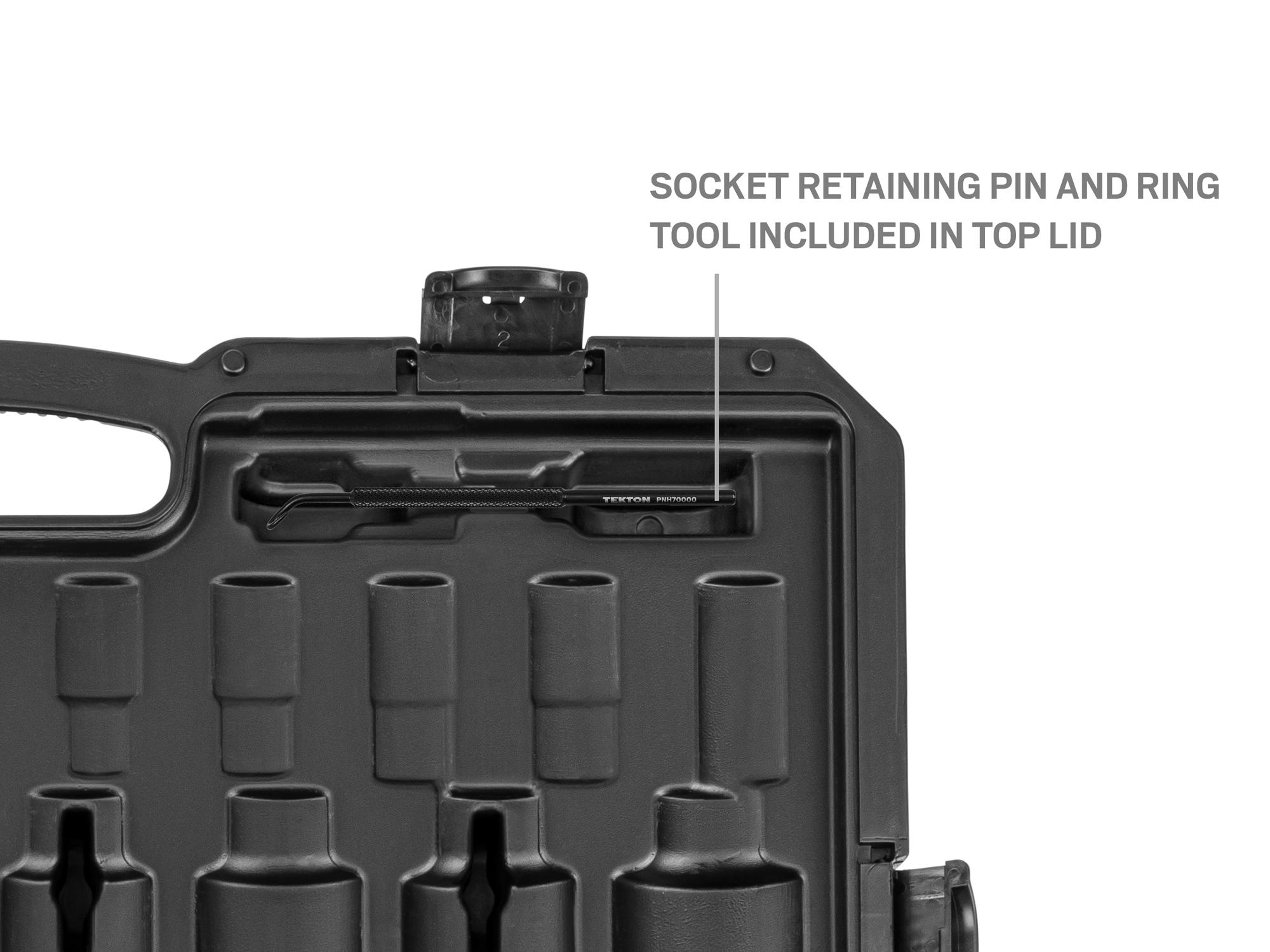 Closeup view of Tekton case impact drive 6-point socket set. Item #SID93407