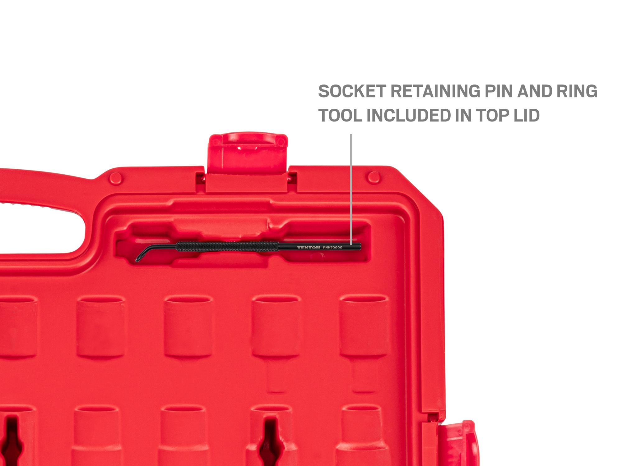 Closeup view of Tekton case impact drive 6-point socket set. Item #SID93418